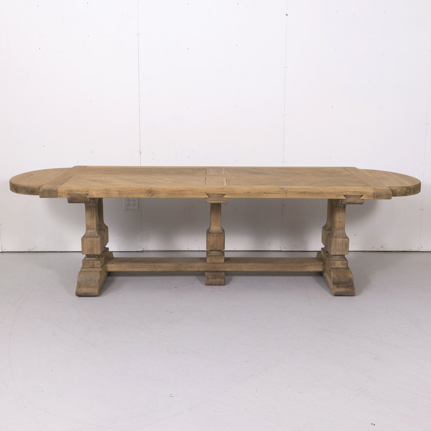 Large Antique French Normandy Bleached Oak Monastery Trestle Table