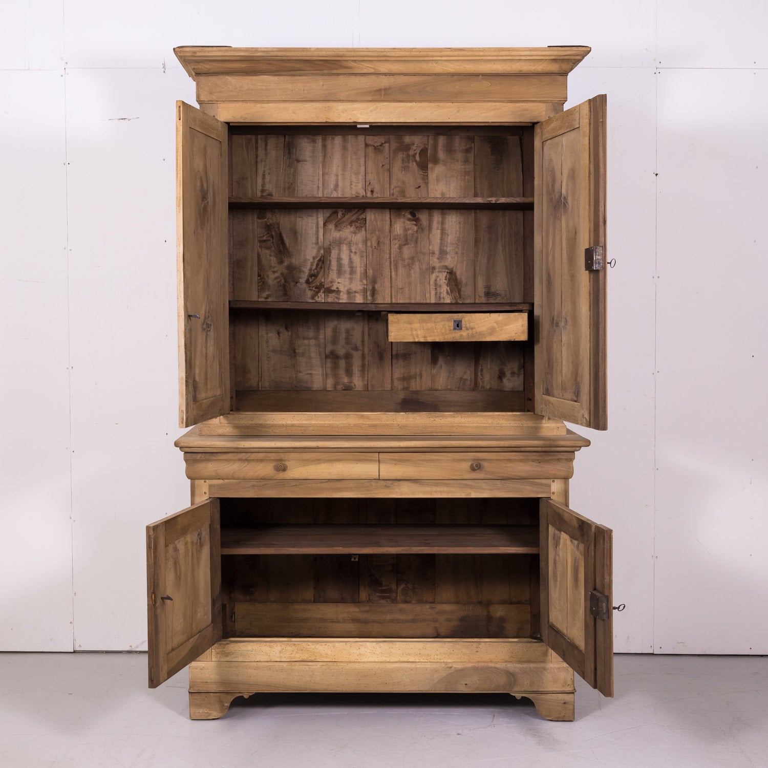 19th Century Louis Philippe Period Bleached Walnut Buffet à Deux Corps