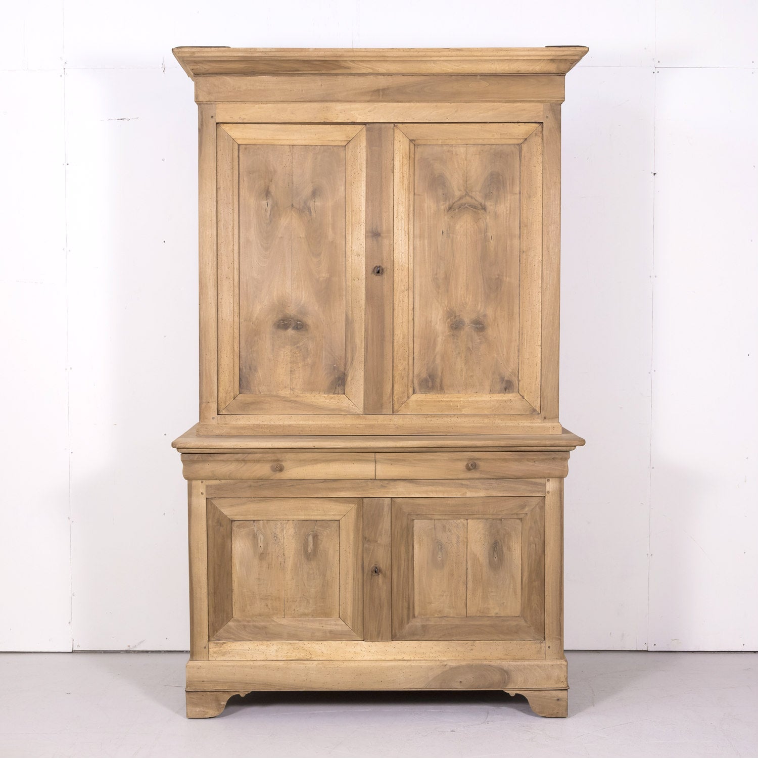 19th Century Louis Philippe Period Bleached Walnut Buffet à Deux Corps