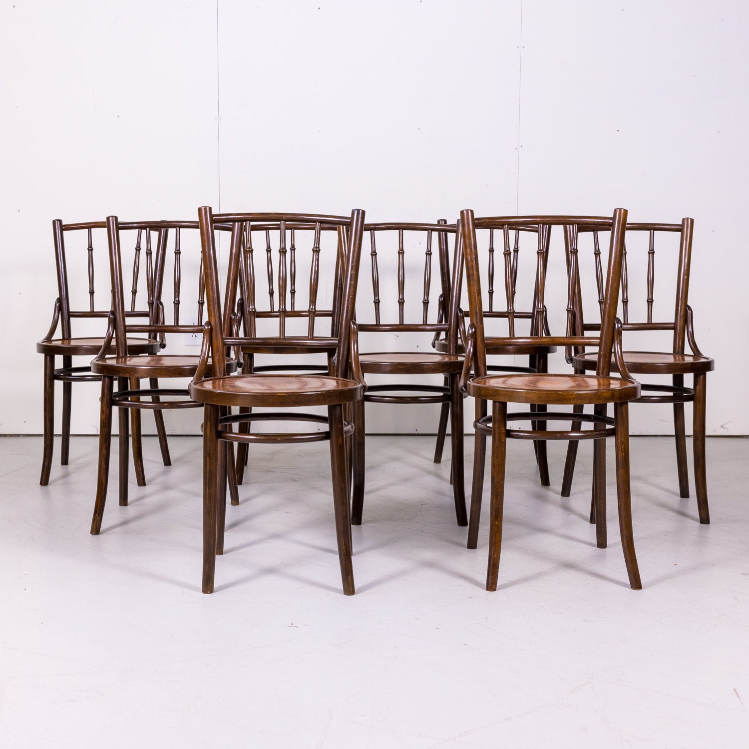 Set of 8 Classic Bentwood Cafe Chairs by Mundus and  J. & J. Kohn