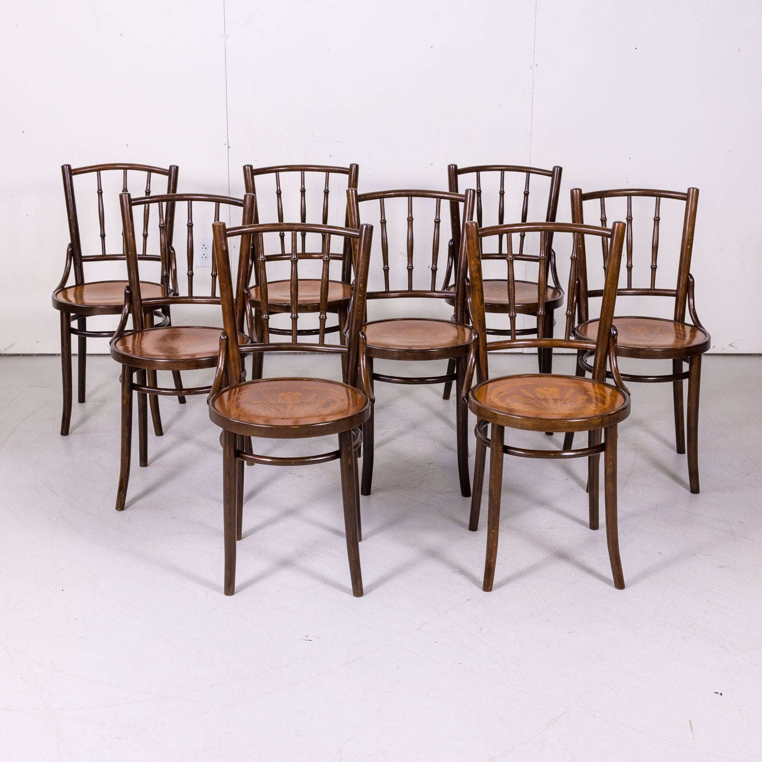 Set of 8 Classic Bentwood Cafe Chairs by Mundus and  J. & J. Kohn