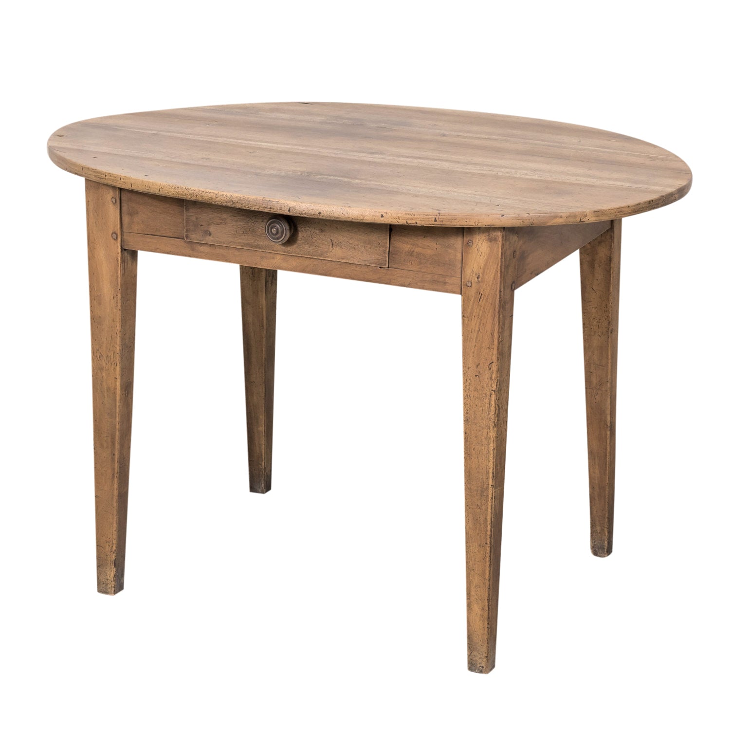 19th Century Country French Primitive Bleached Walnut Oval Side Table