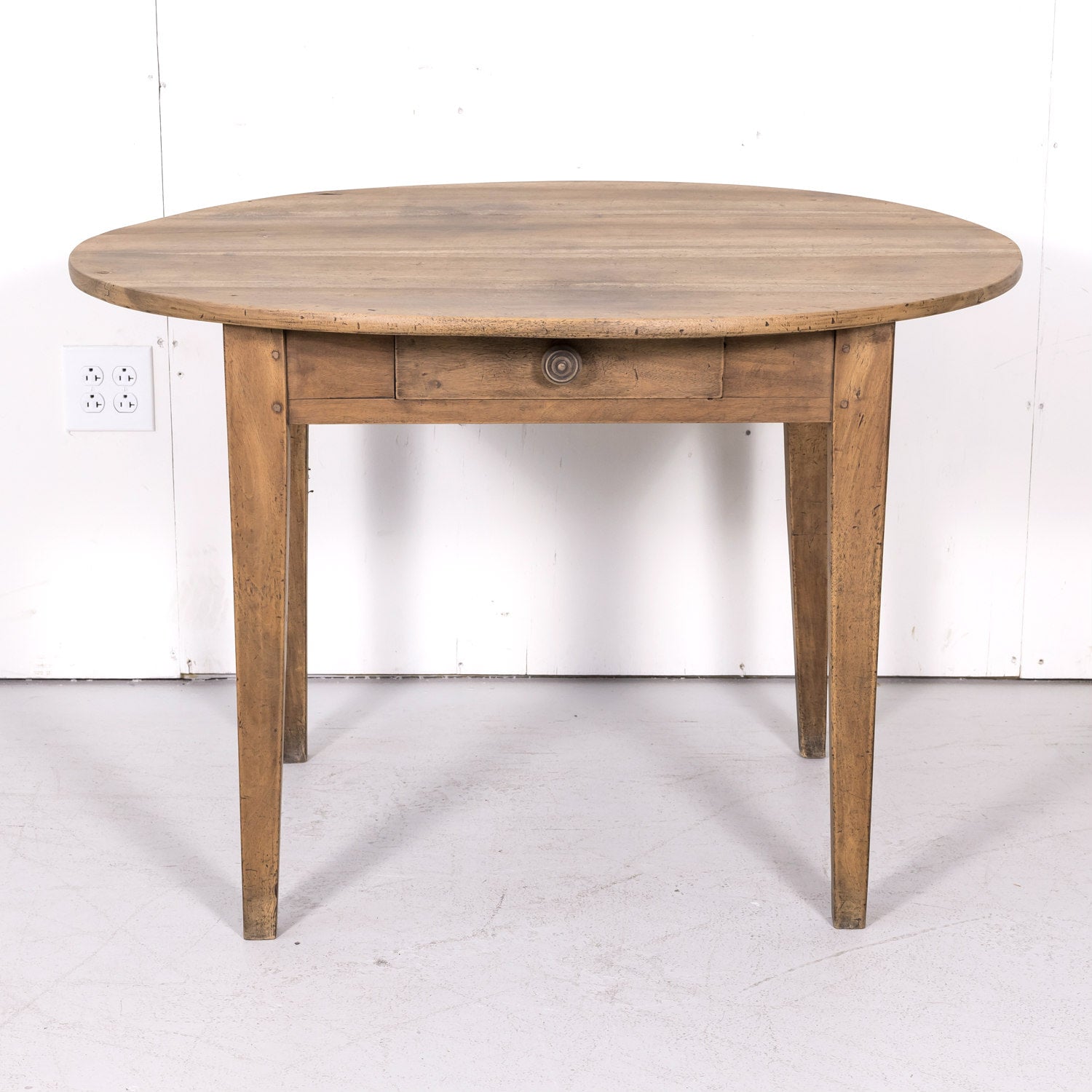 19th Century Country French Primitive Bleached Walnut Oval Side Table
