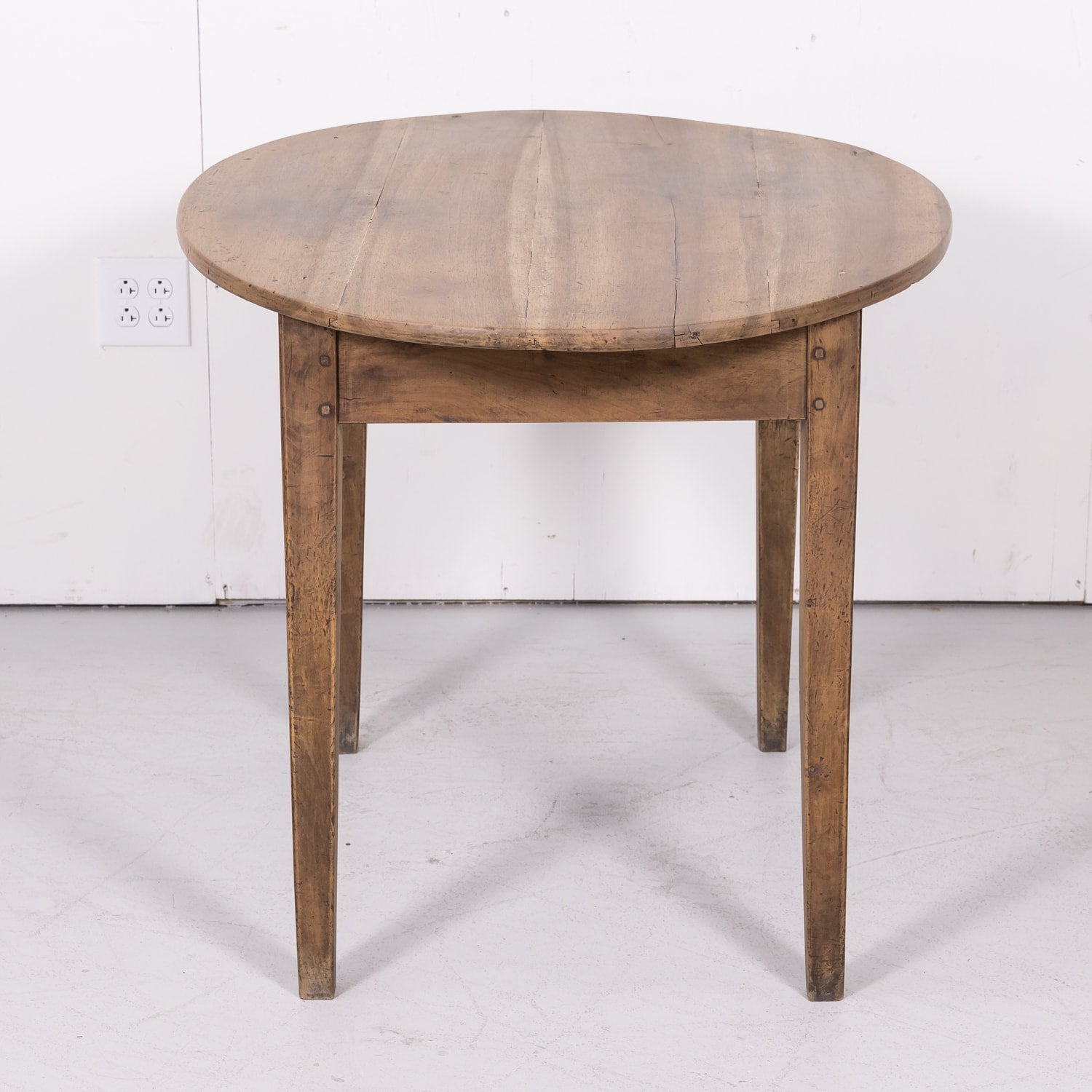 19th Century Country French Primitive Bleached Walnut Oval Side Table