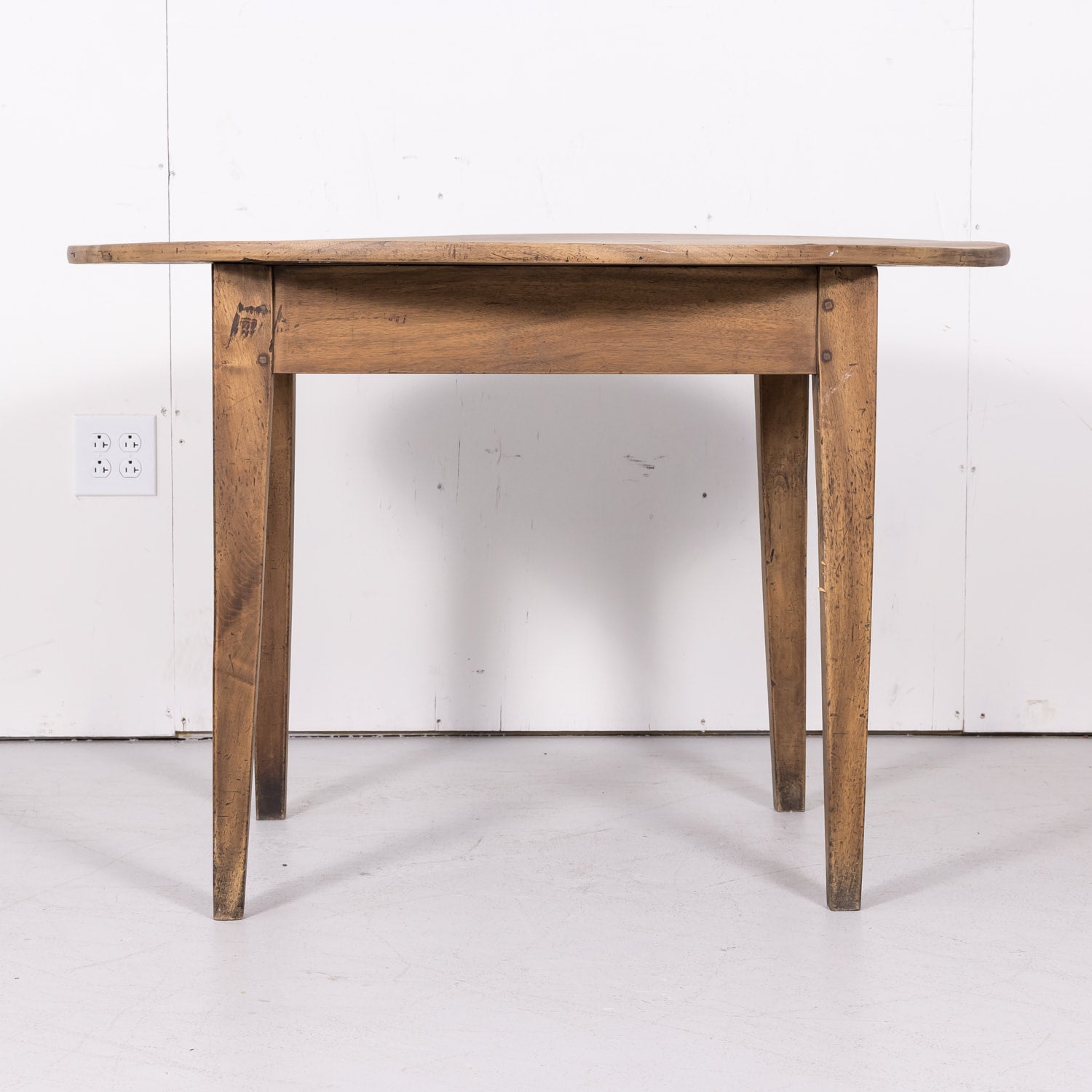 19th Century Country French Primitive Bleached Walnut Oval Side Table