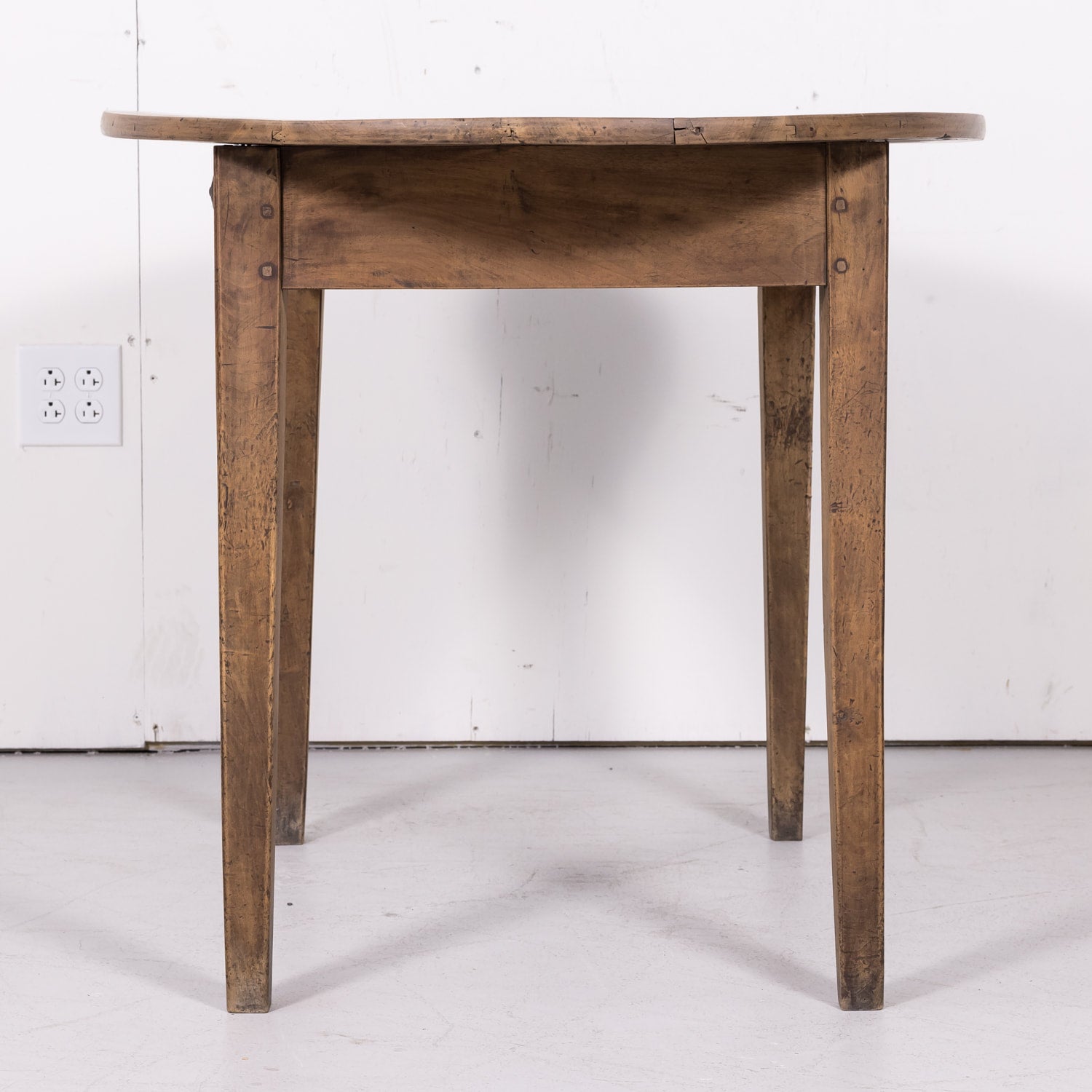 19th Century Country French Primitive Bleached Walnut Oval Side Table