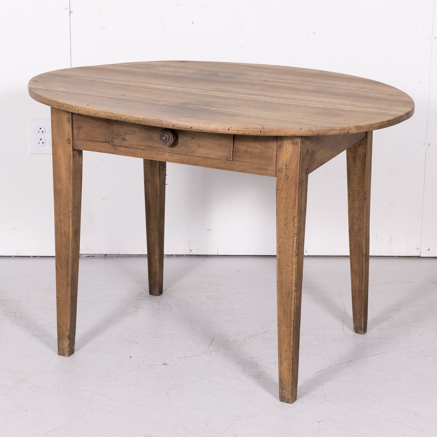 19th Century Country French Primitive Bleached Walnut Oval Side Table