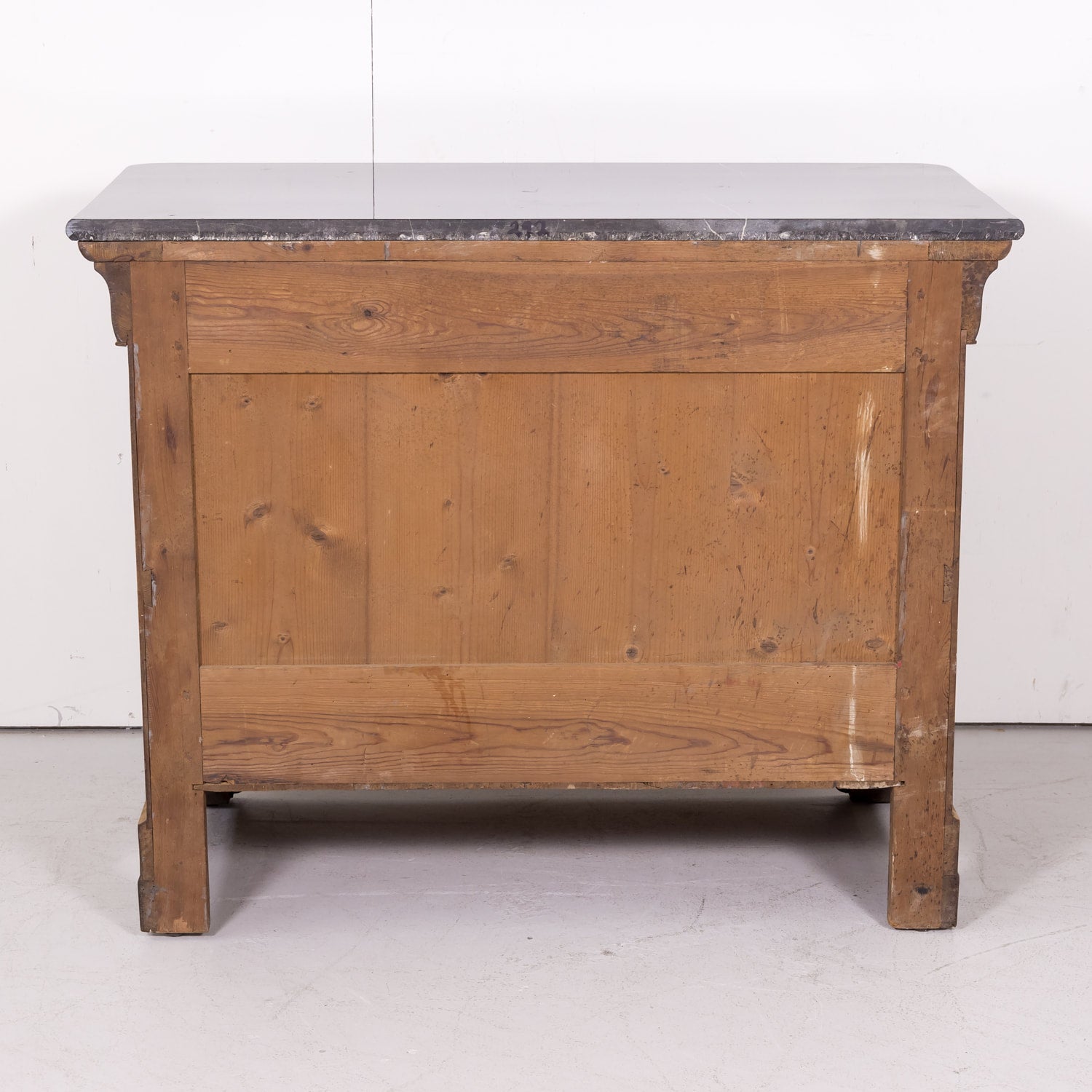 19th Century French Louis Philippe Style Bleached Bookmatched Burled Walnut Commode with Marble Top