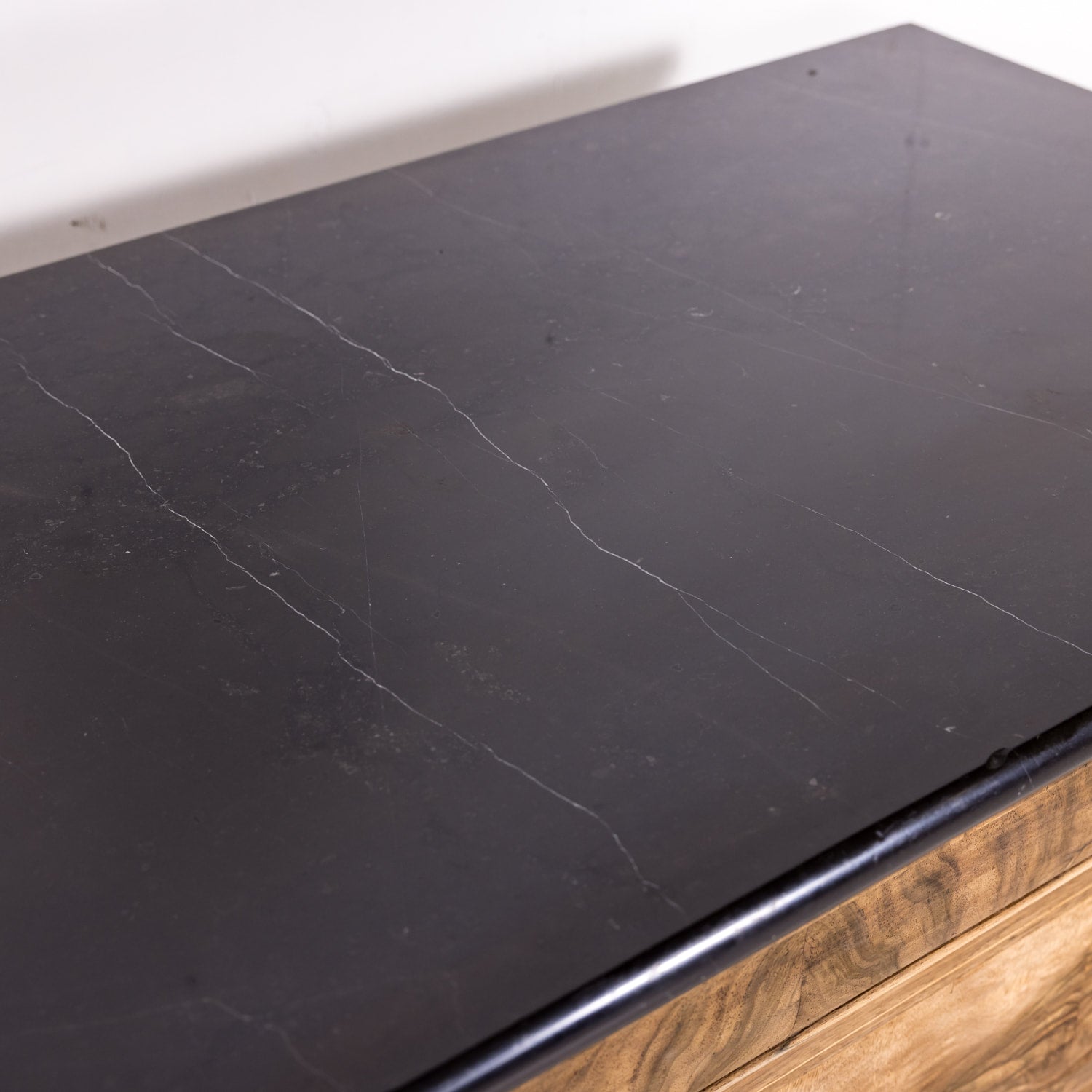 19th Century French Louis Philippe Style Bleached Bookmatched Burled Walnut Commode with Marble Top