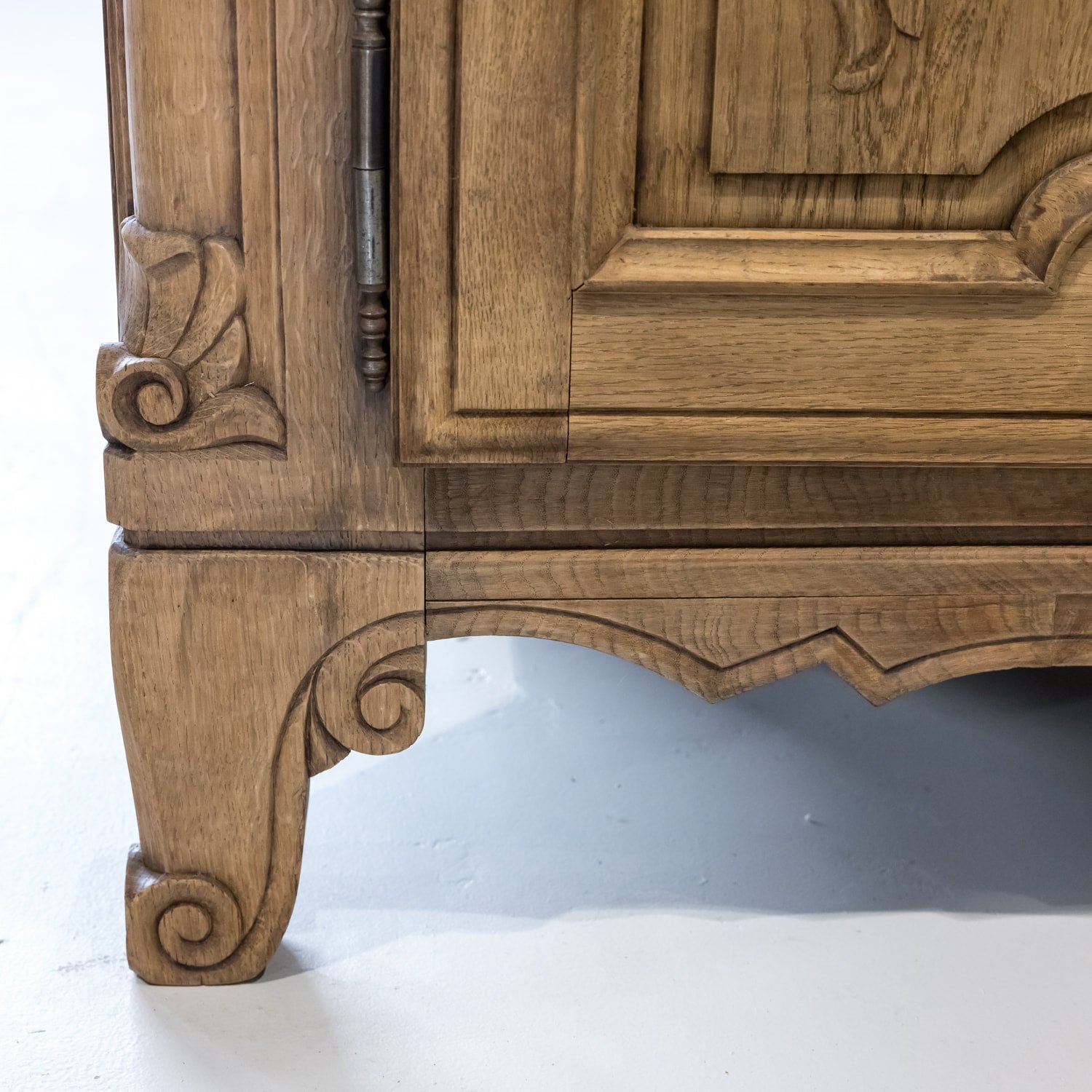 Monumental Pair of 19th Century Louis XV Style Bleached Oak Glass Door Chateau Encoignures or Corner Cabinets