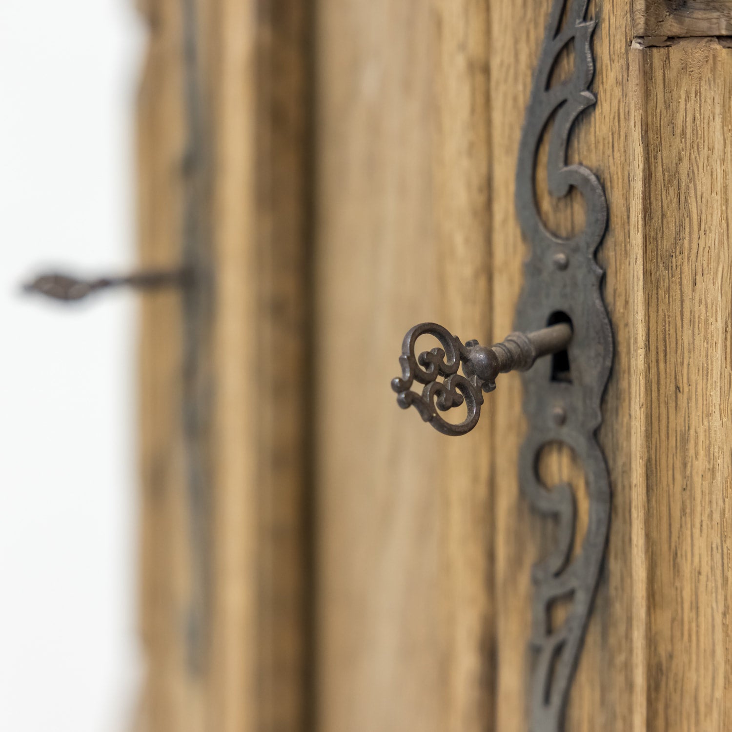 Monumental Pair of 19th Century Louis XV Style Bleached Oak Glass Door Chateau Encoignures or Corner Cabinets