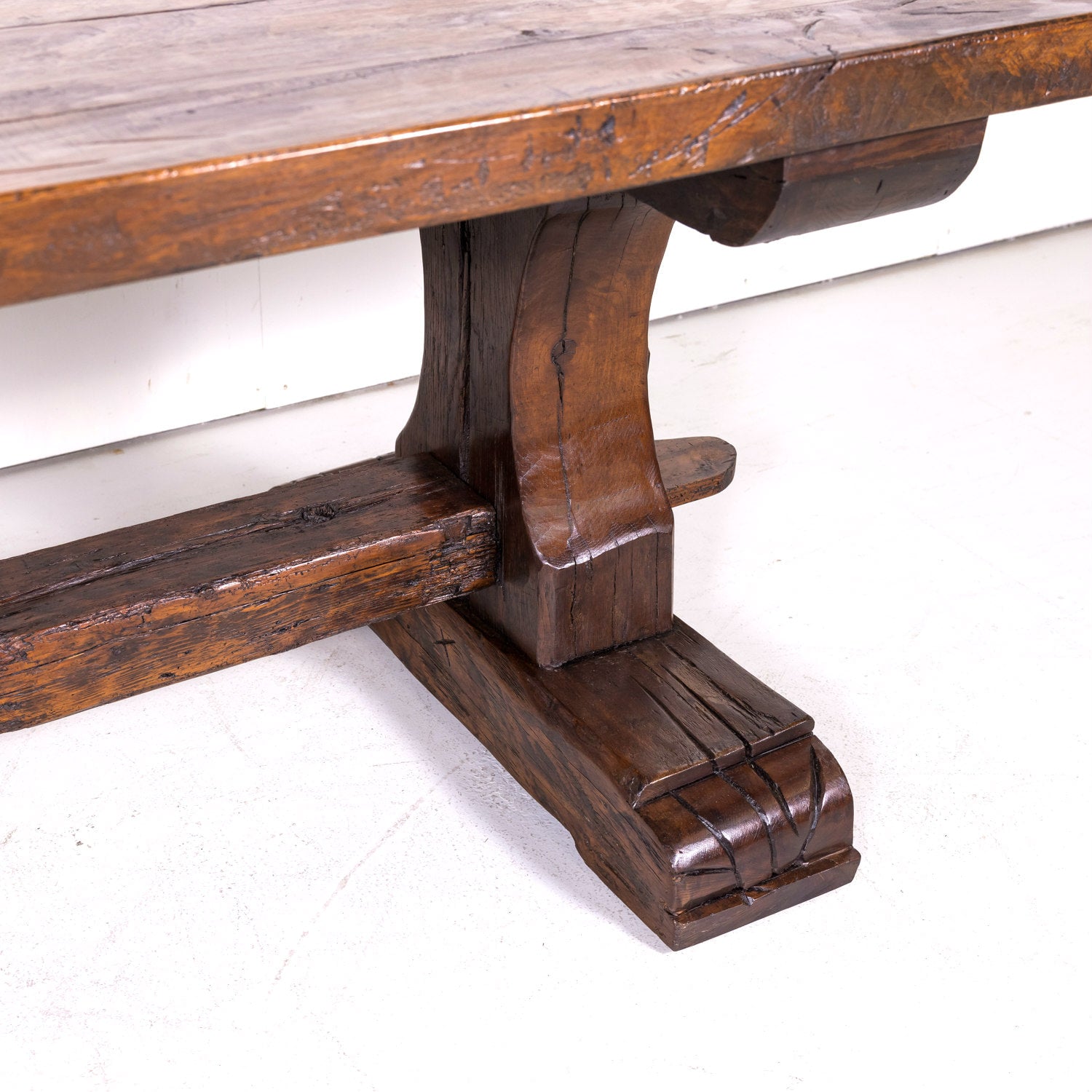 19th Century French Oak Monastery Trestle Dining Table