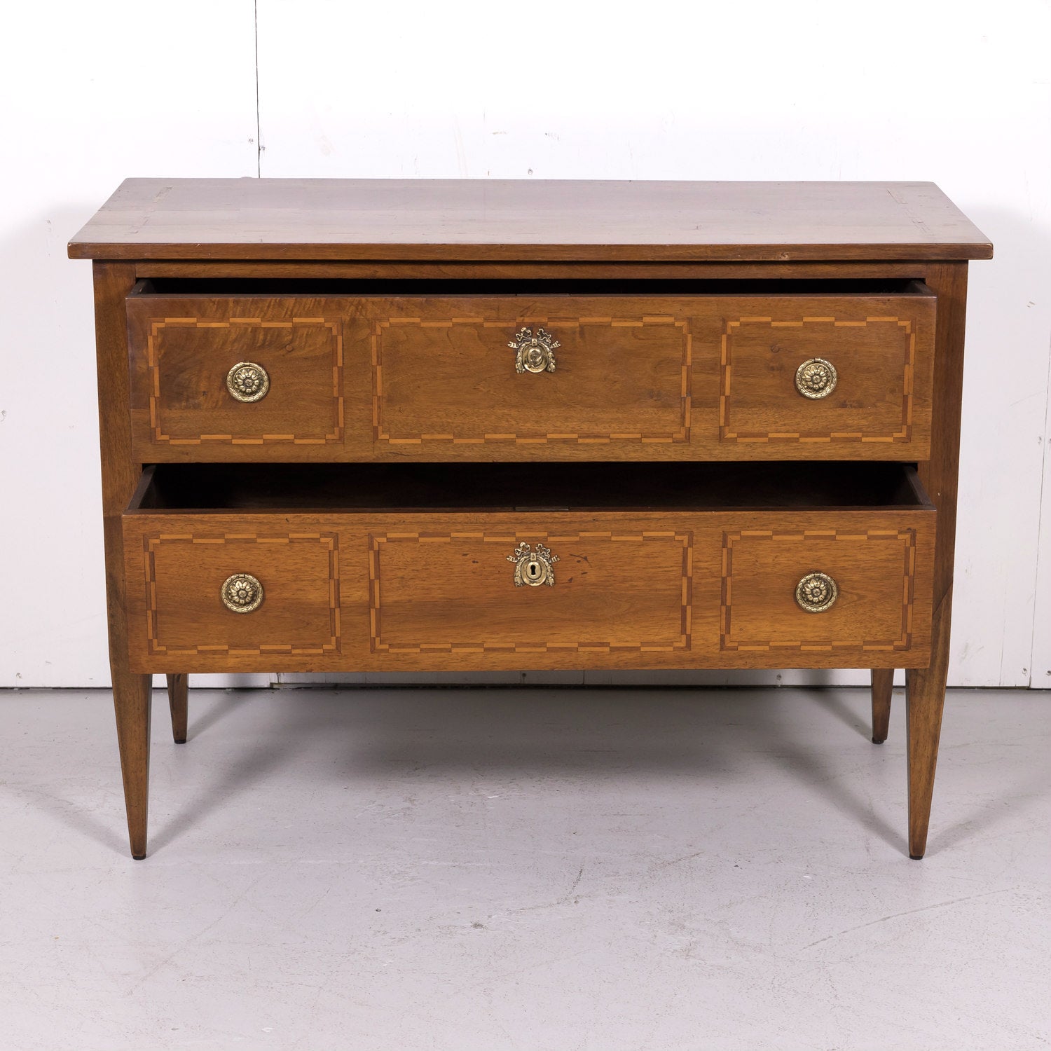 Mid-19th Century French Louis XVI Walnut and Marquetry Sauteuse Commode