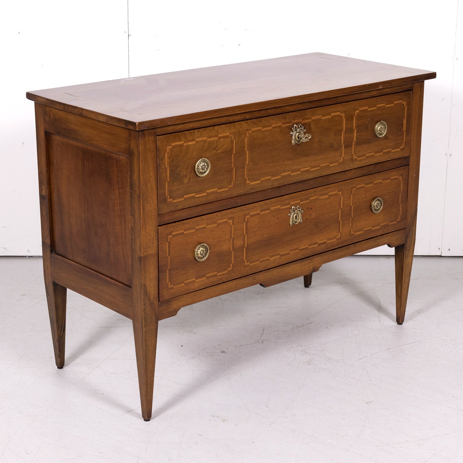Mid-19th Century French Louis XVI Walnut and Marquetry Sauteuse Commode