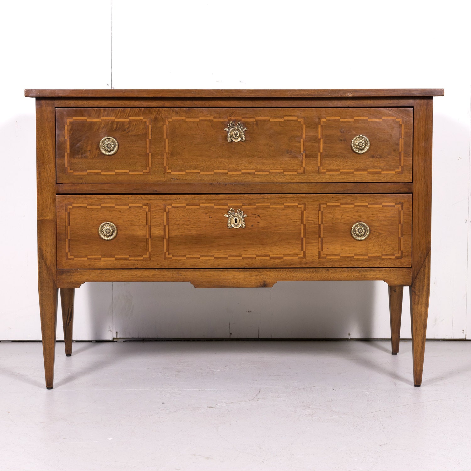 Mid-19th Century French Louis XVI Walnut and Marquetry Sauteuse Commode