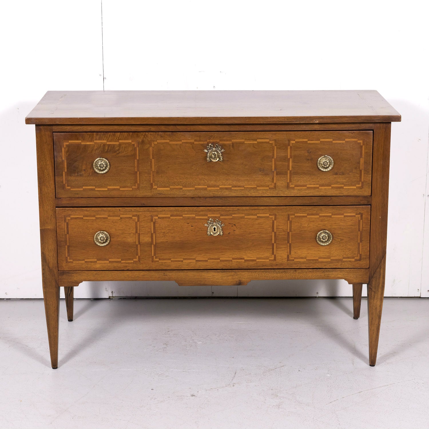 Mid-19th Century French Louis XVI Walnut and Marquetry Sauteuse Commode