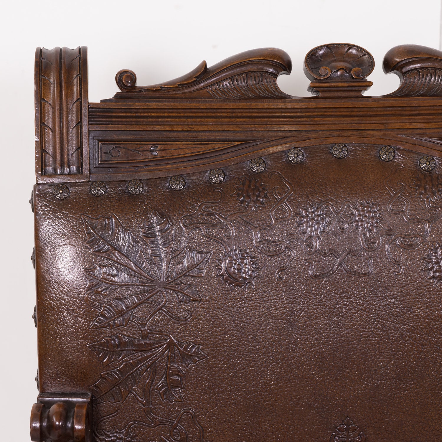 Pair of 19th Century French HenriI II Style Walnut and Tooled Leather Armchairs