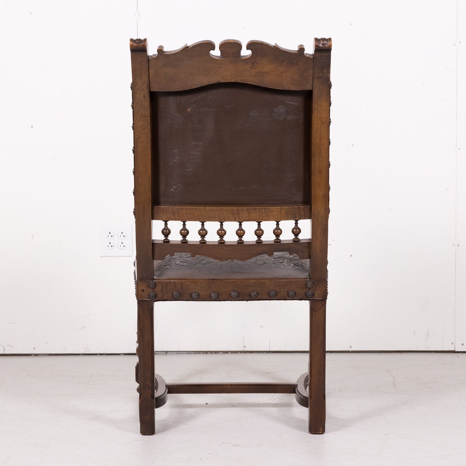 Pair of 19th Century French HenriI II Style Walnut and Tooled Leather Armchairs