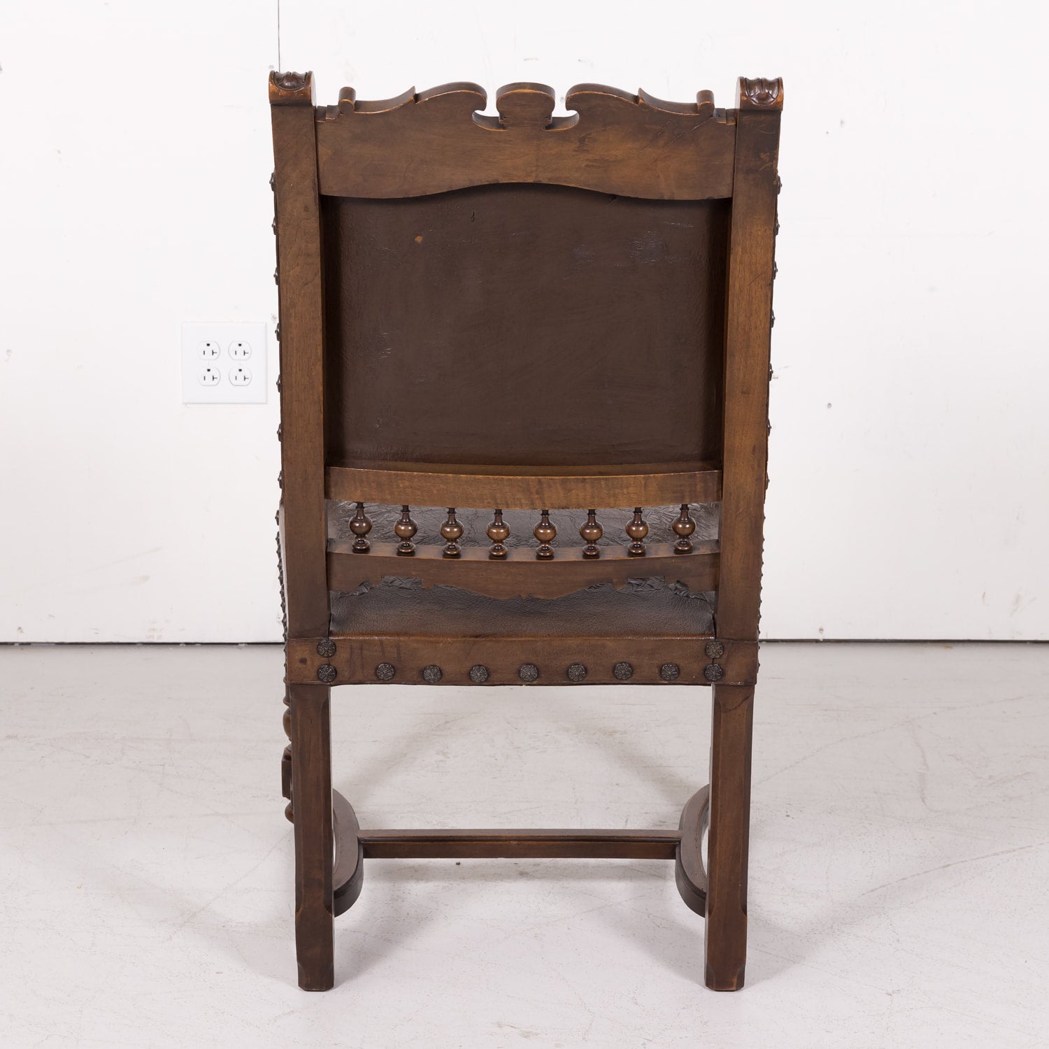 Pair of 19th Century French HenriI II Style Walnut and Tooled Leather Armchairs