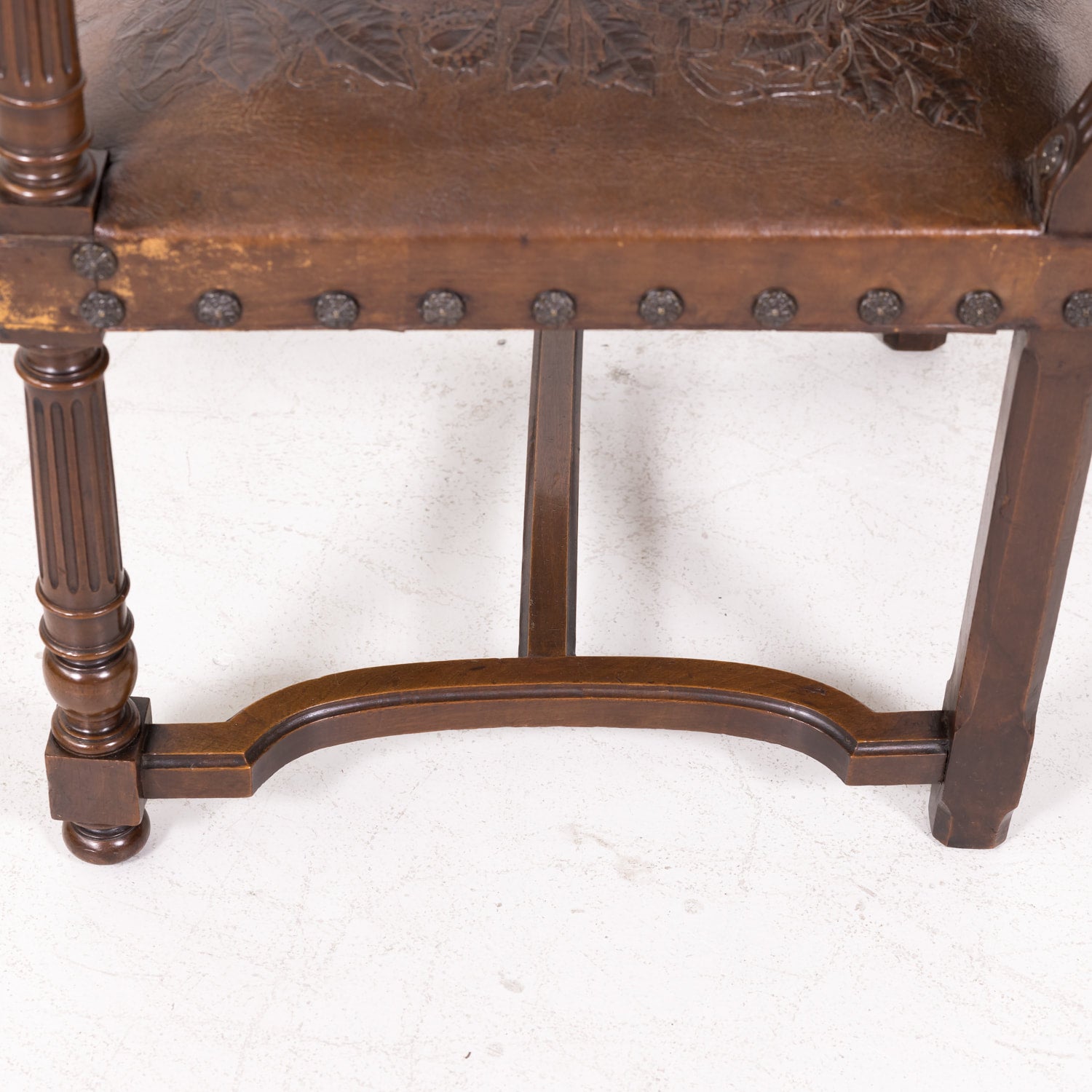 Pair of 19th Century French HenriI II Style Walnut and Tooled Leather Armchairs