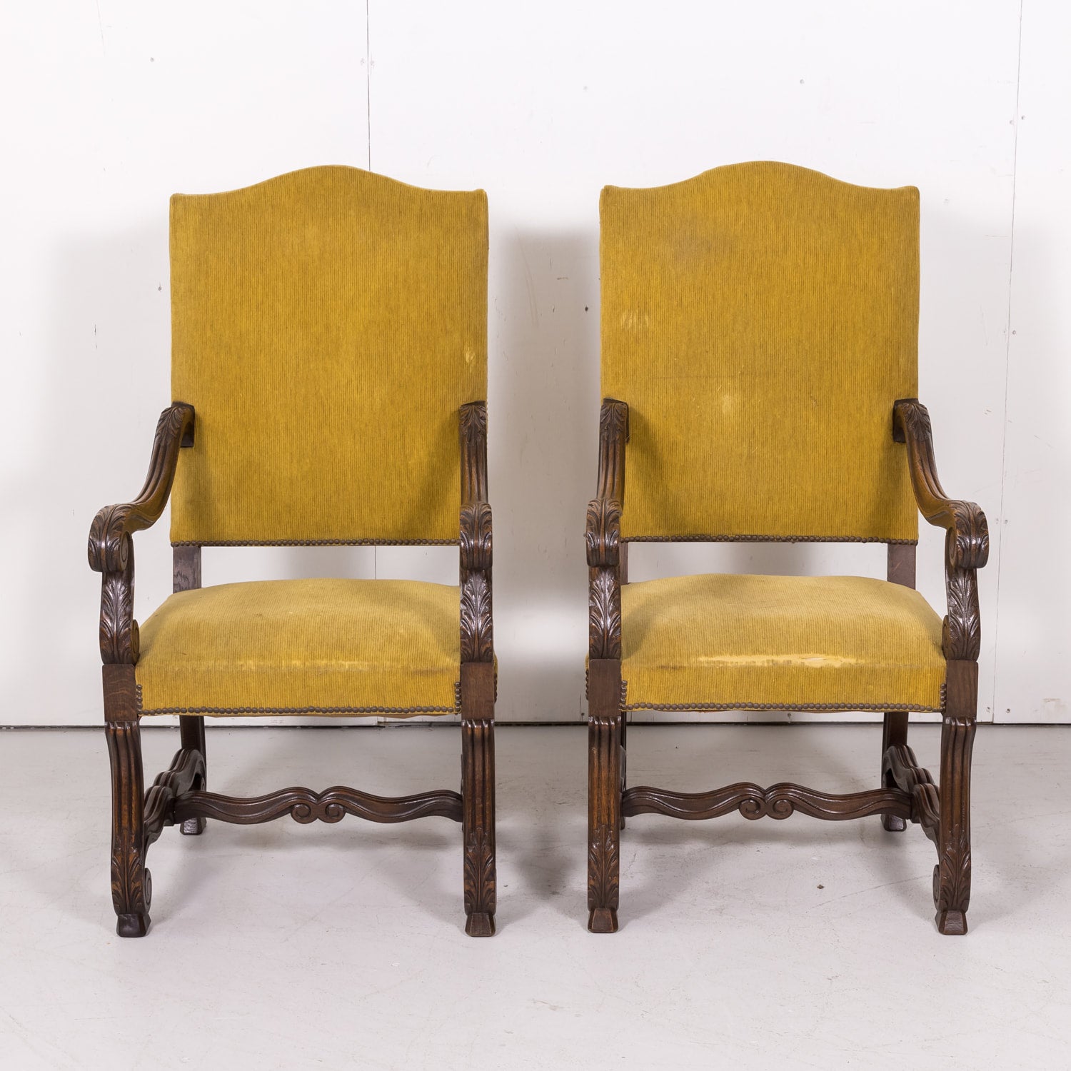 Pair of 19th Century French Louis XIV Style Oak Fauteuils or Armchairs from Normandy