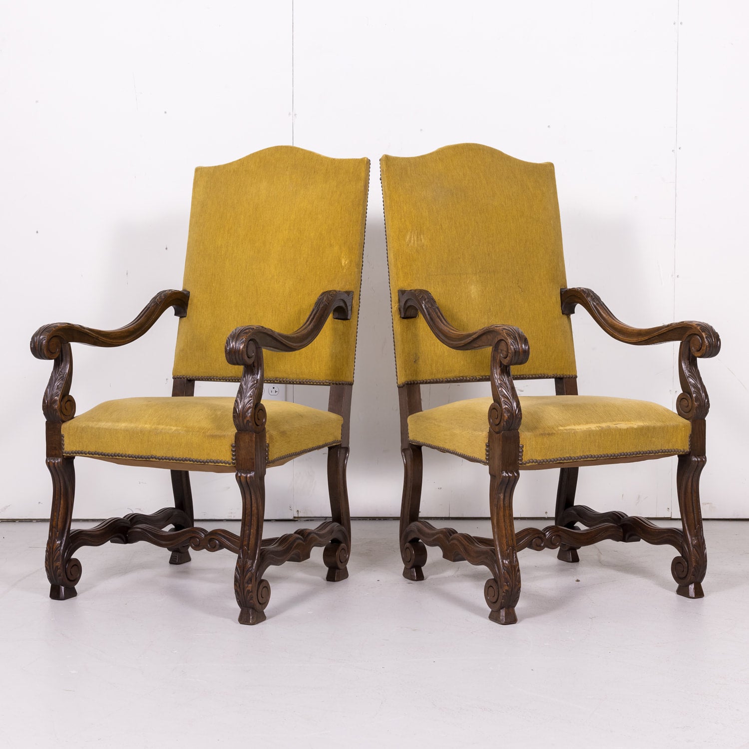 Pair of 19th Century French Louis XIV Style Oak Fauteuils or Armchairs from Normandy