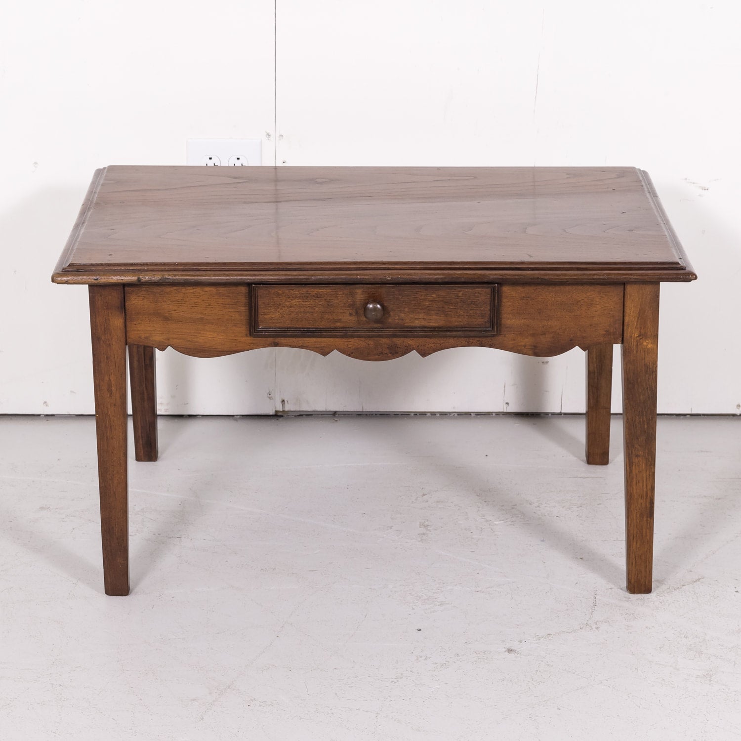 Antique Country French Rustic Oak Coffee or Side Table with Drawer 