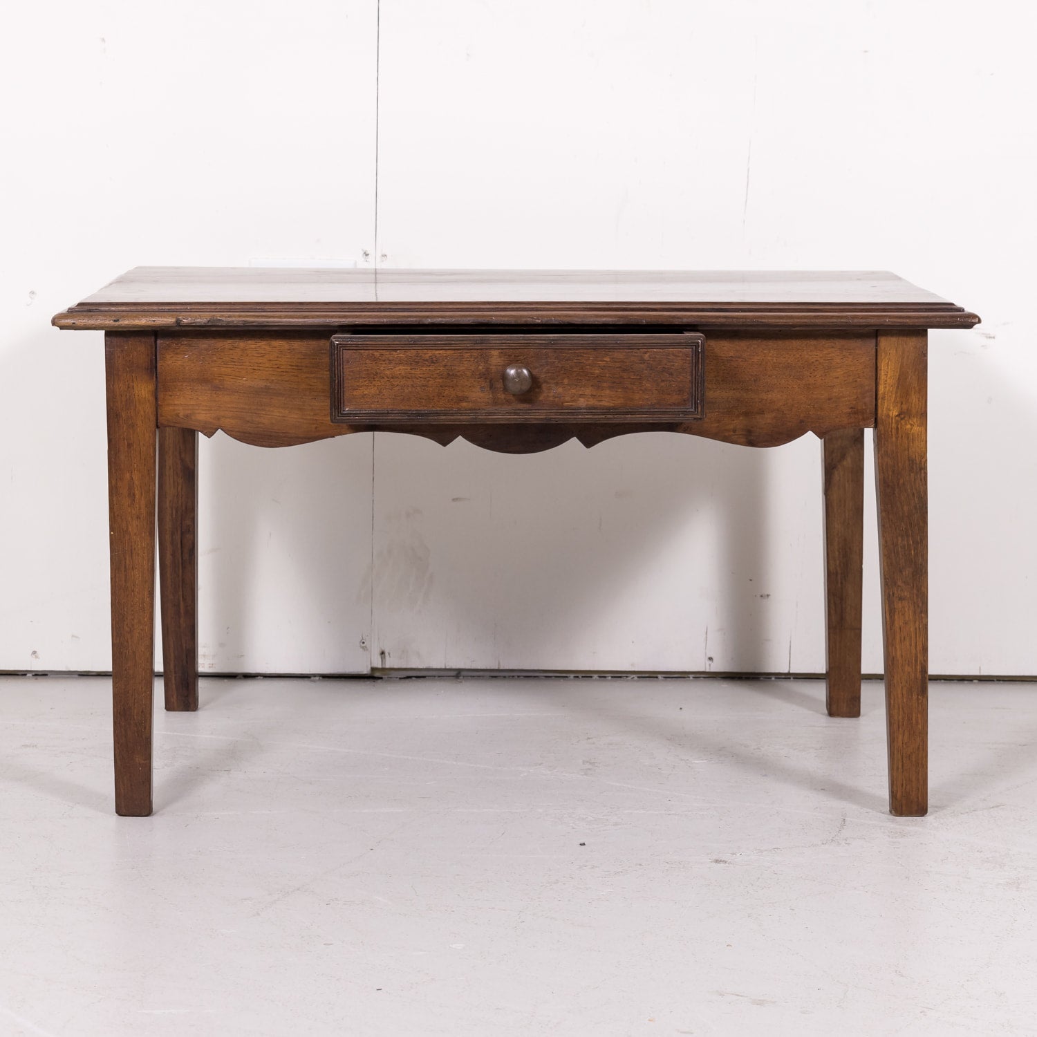 Antique Country French Rustic Oak Coffee or Side Table with Drawer 