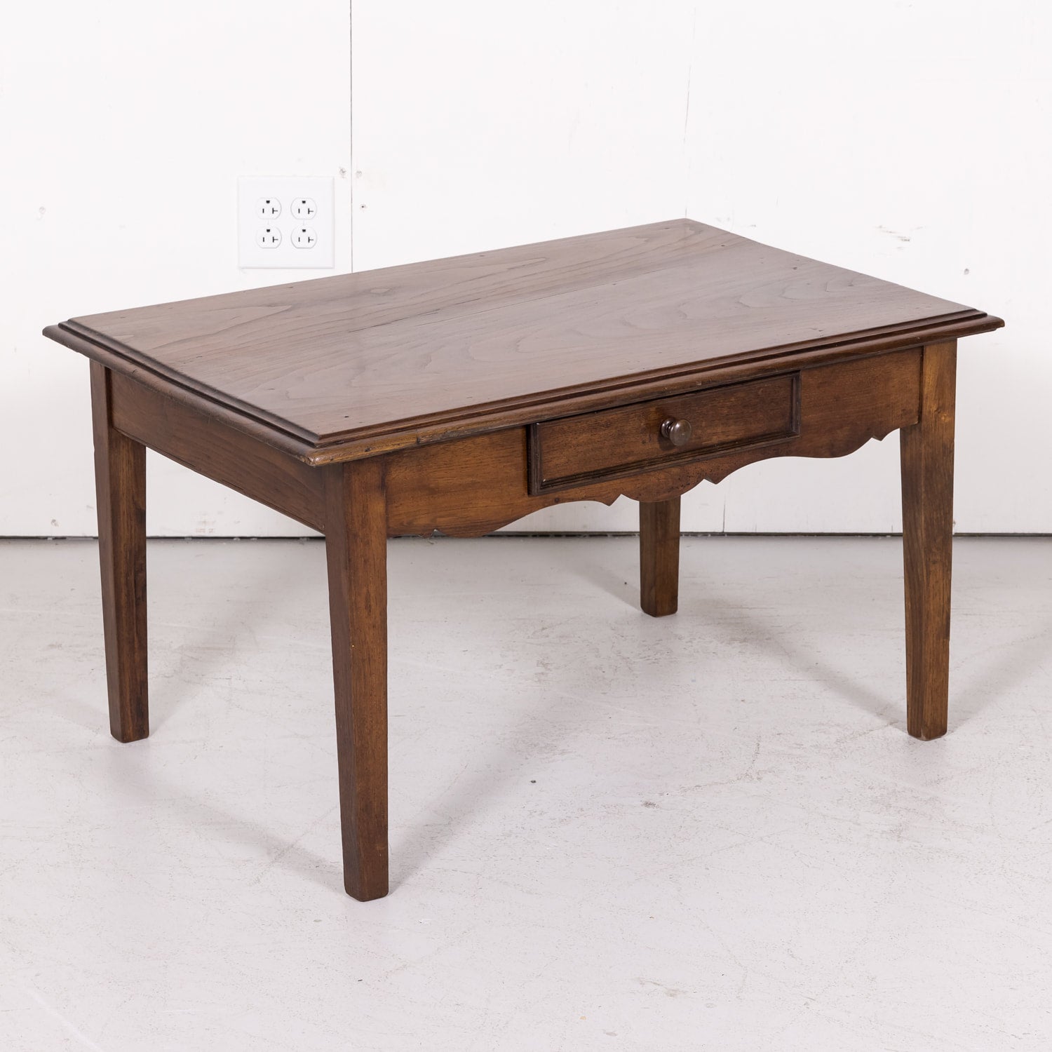 Antique Country French Rustic Oak Coffee or Side Table with Drawer 