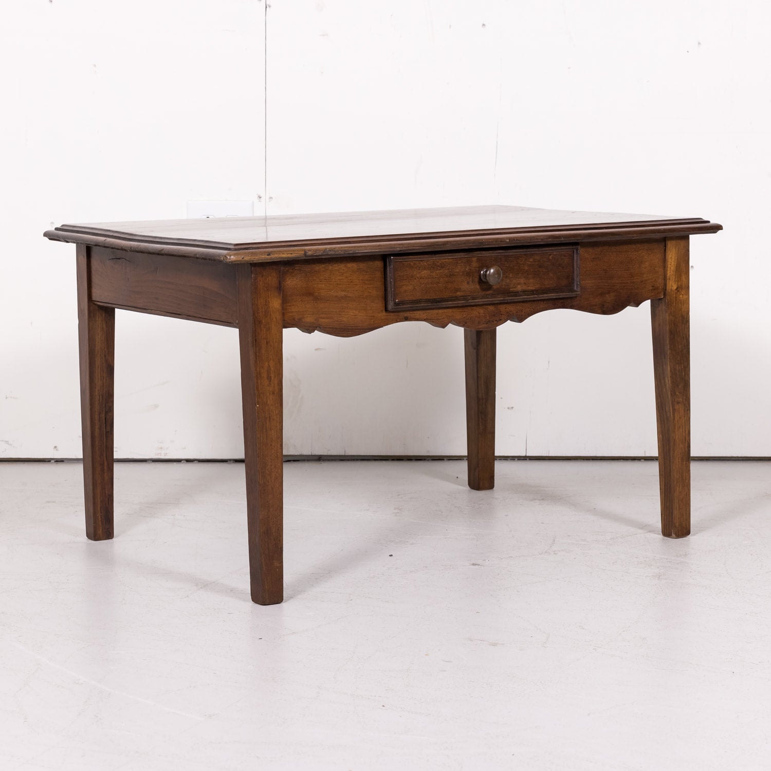Antique Country French Rustic Oak Coffee or Side Table with Drawer 