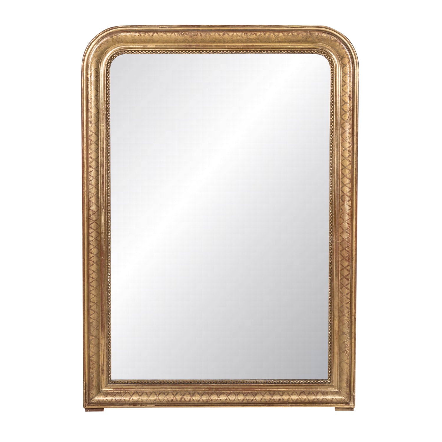 Large 19th Century Louis Philippe Period Giltwood Mirror with Cross Hatch Etching