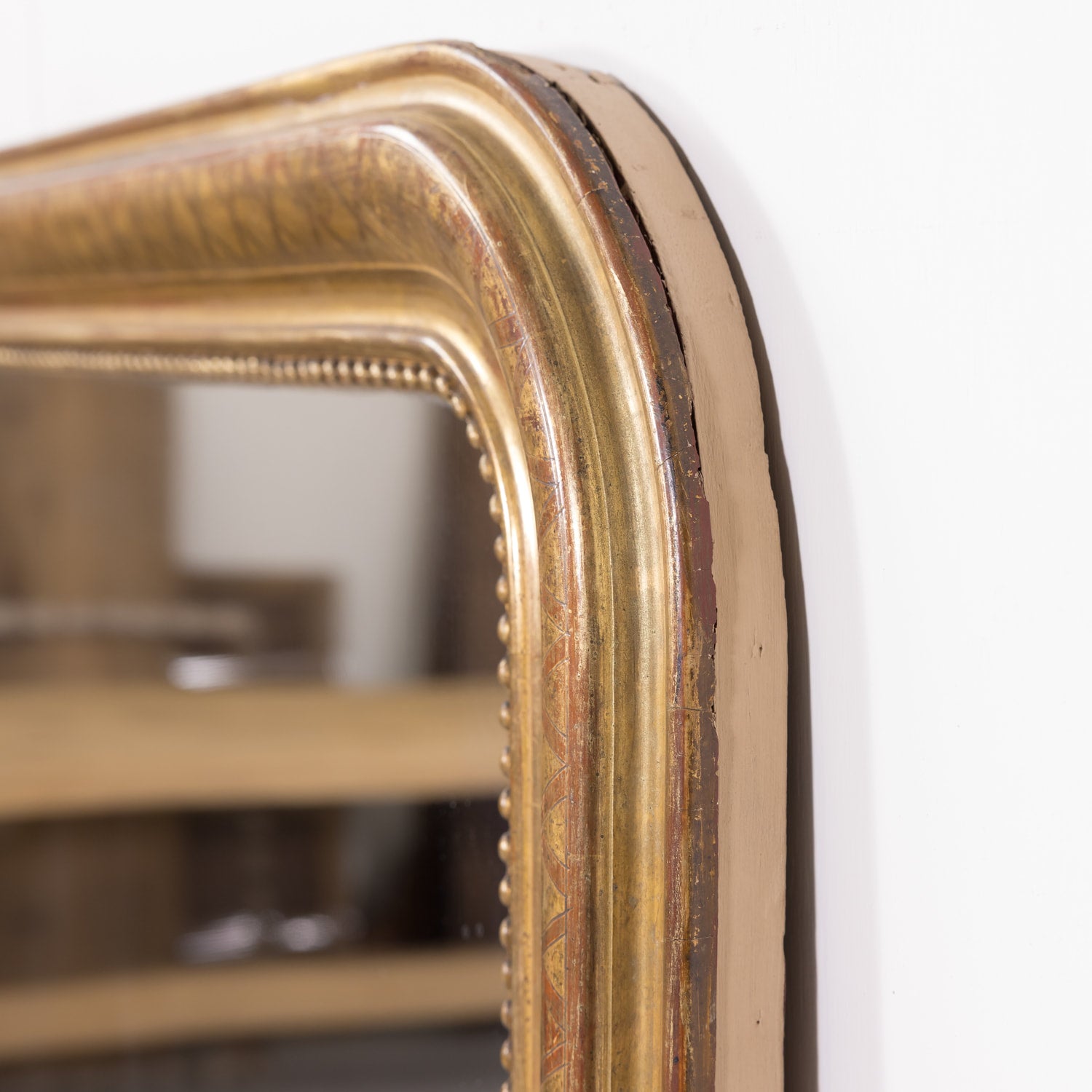 Large 19th Century Louis Philippe Period Giltwood Mirror with Cross Hatch Etching