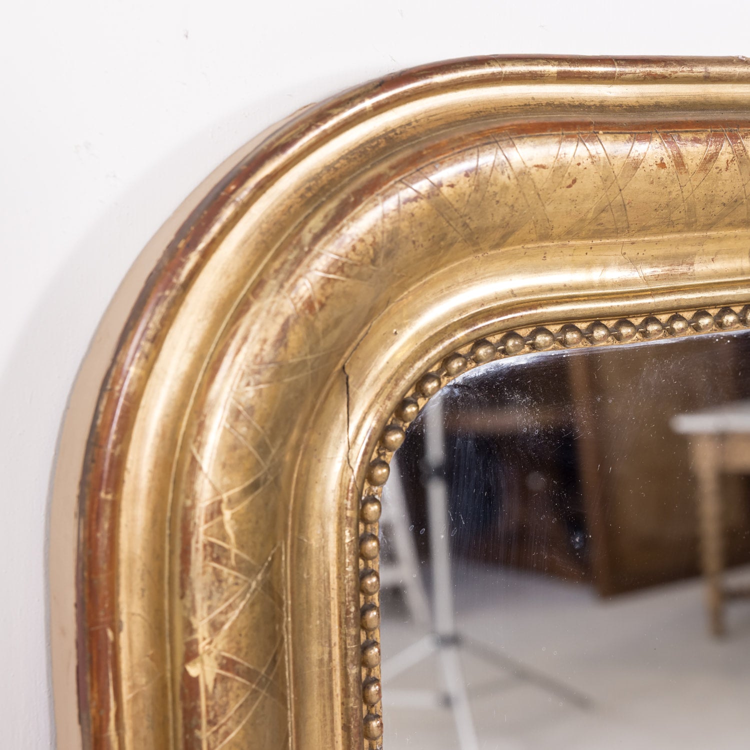 Large 19th Century Louis Philippe Period Giltwood Mirror with Cross Hatch Etching