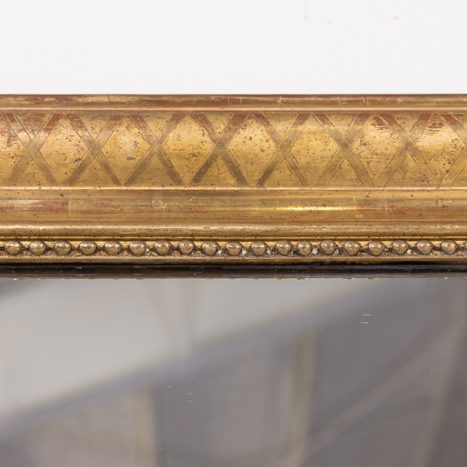 Large 19th Century Louis Philippe Period Giltwood Mirror with Cross Hatch Etching