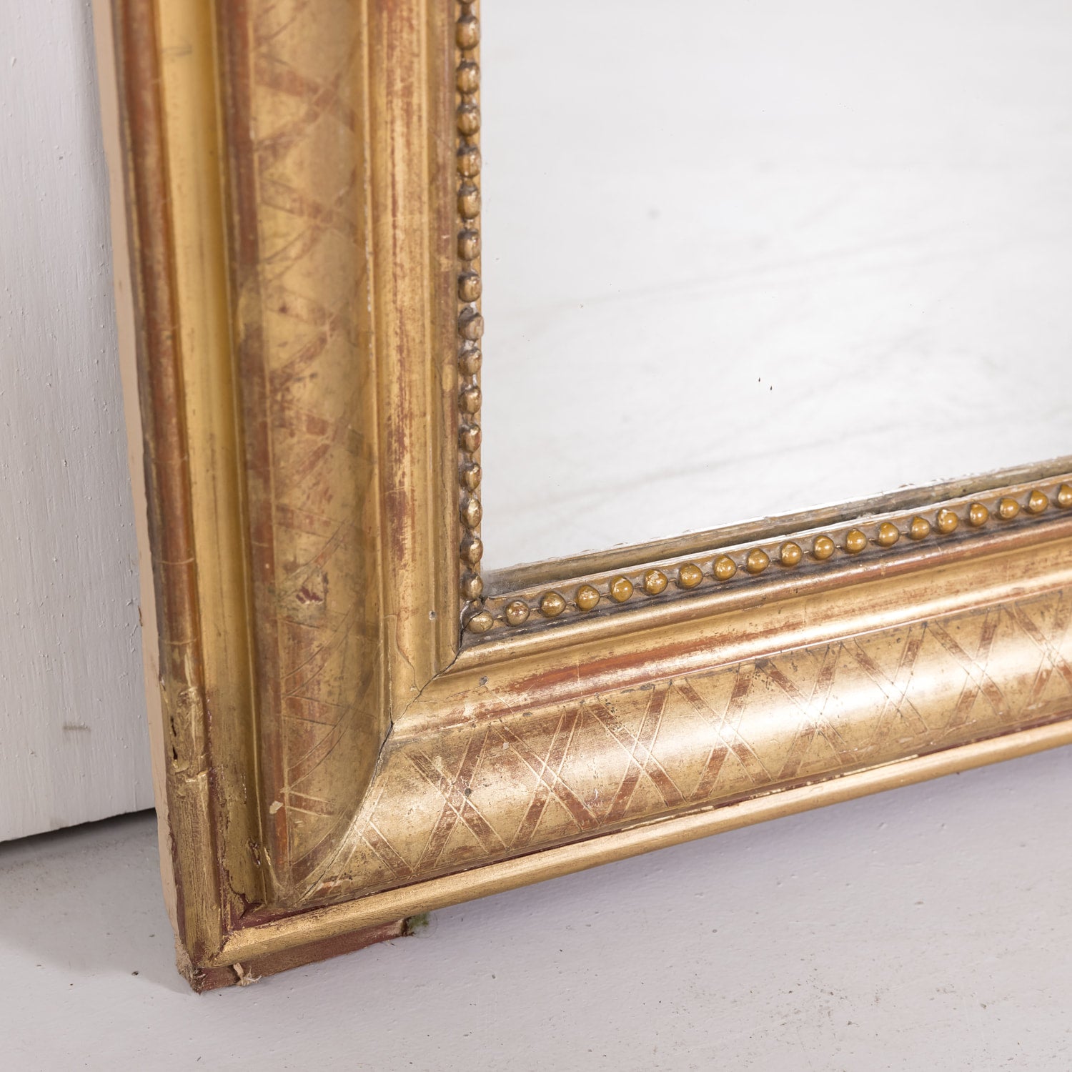 Large 19th Century Louis Philippe Period Giltwood Mirror with Cross Hatch Etching
