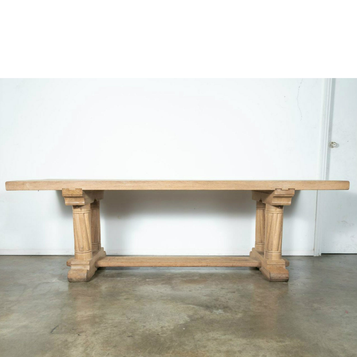 Antique French Normandy Washed Oak Baluster or Trestle Farm Table