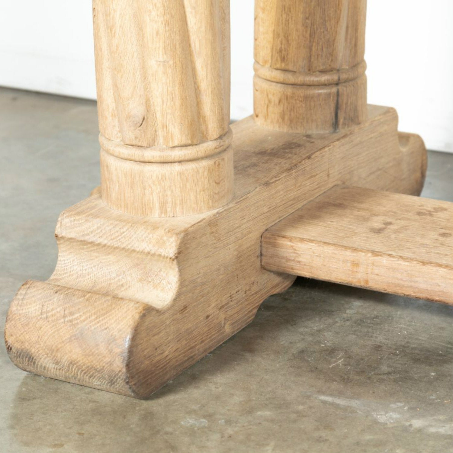 Antique French Normandy Washed Oak Baluster or Trestle Farm Table