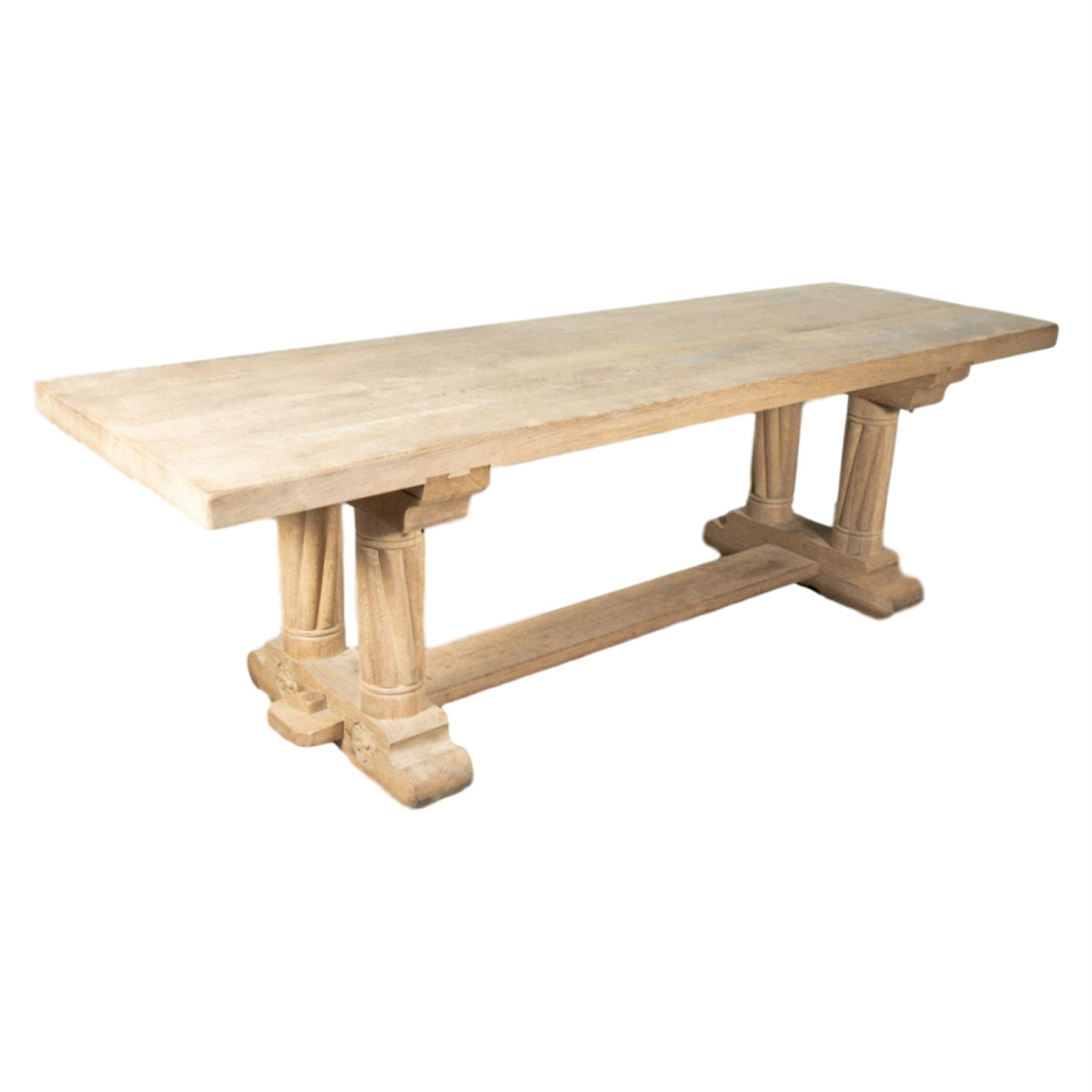 Antique French Normandy Washed Oak Baluster or Trestle Farm Table