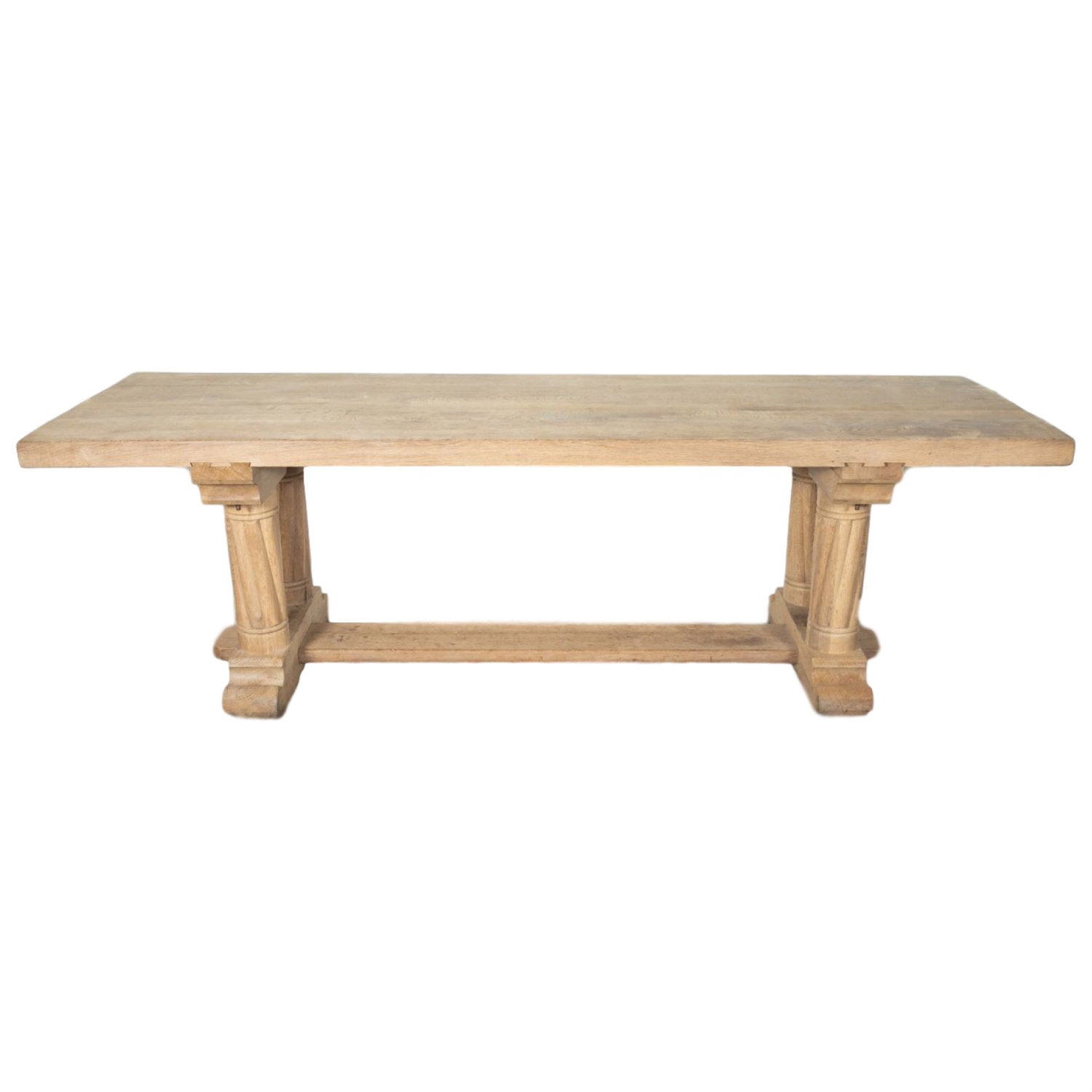 Antique French Normandy Washed Oak Baluster or Trestle Farm Table