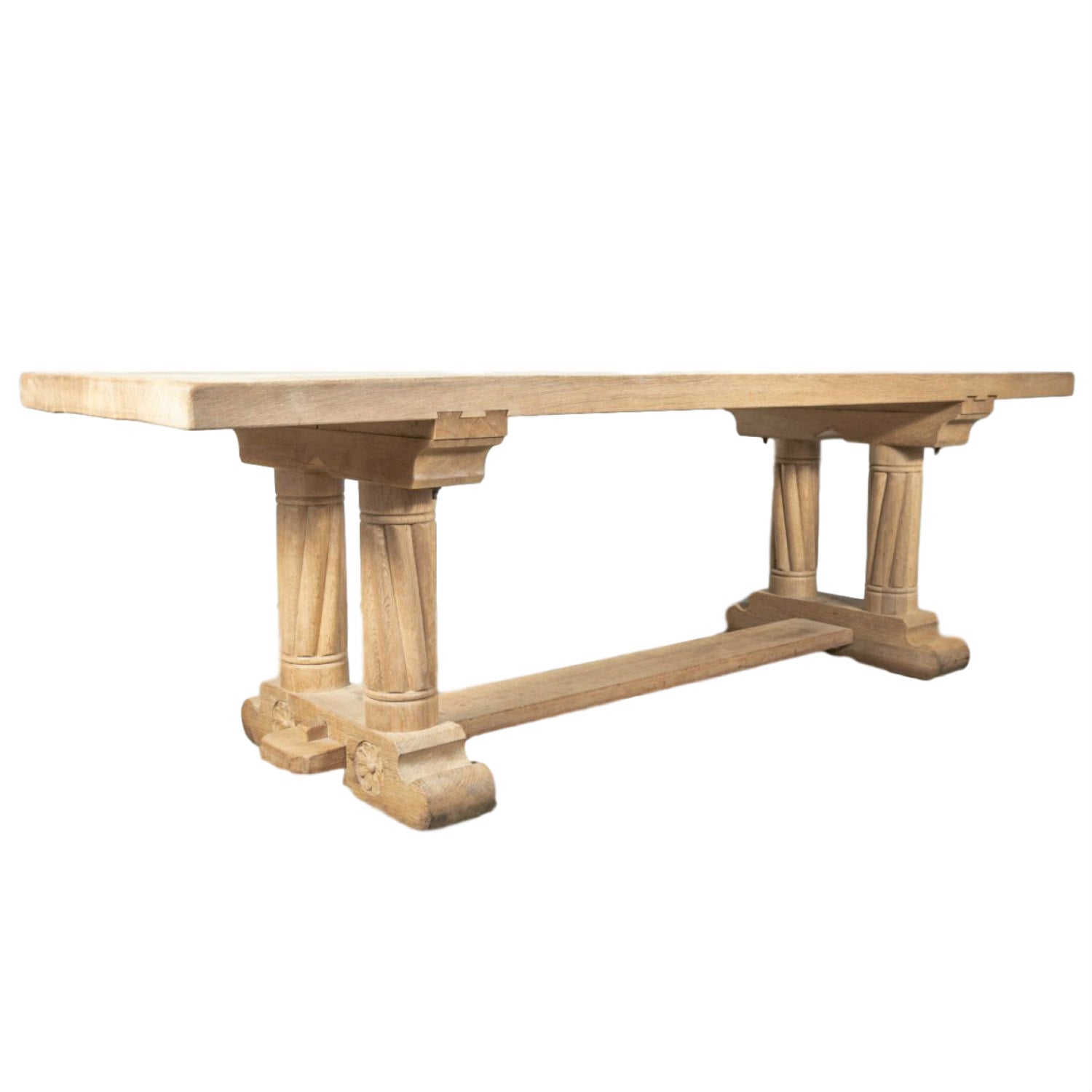 Antique French Normandy Washed Oak Baluster or Trestle Farm Table