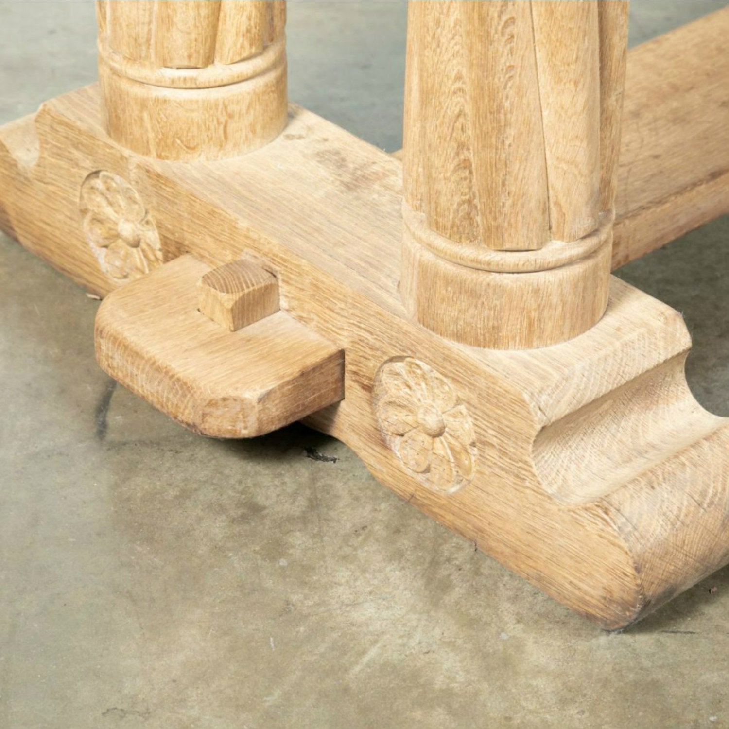 Antique French Normandy Washed Oak Baluster or Trestle Farm Table