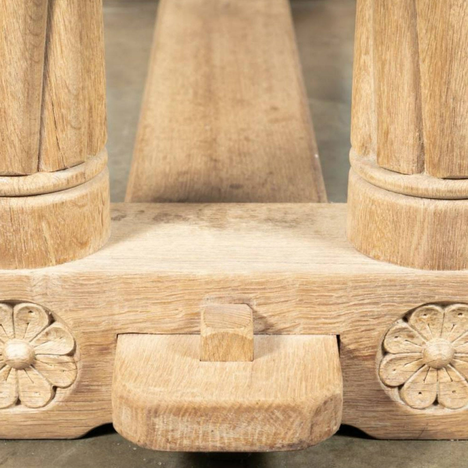 Antique French Normandy Washed Oak Baluster or Trestle Farm Table