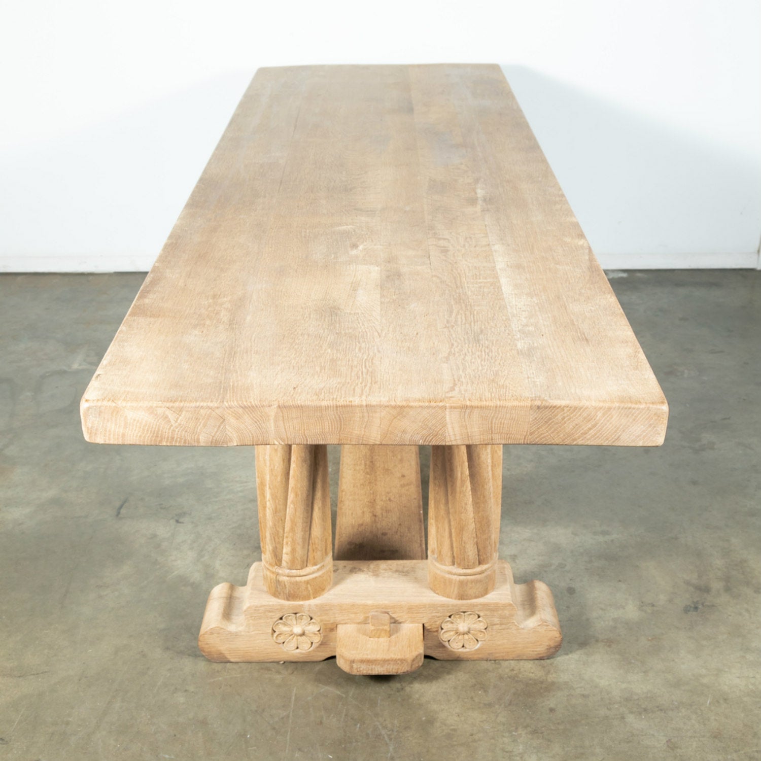 Antique French Normandy Washed Oak Baluster or Trestle Farm Table