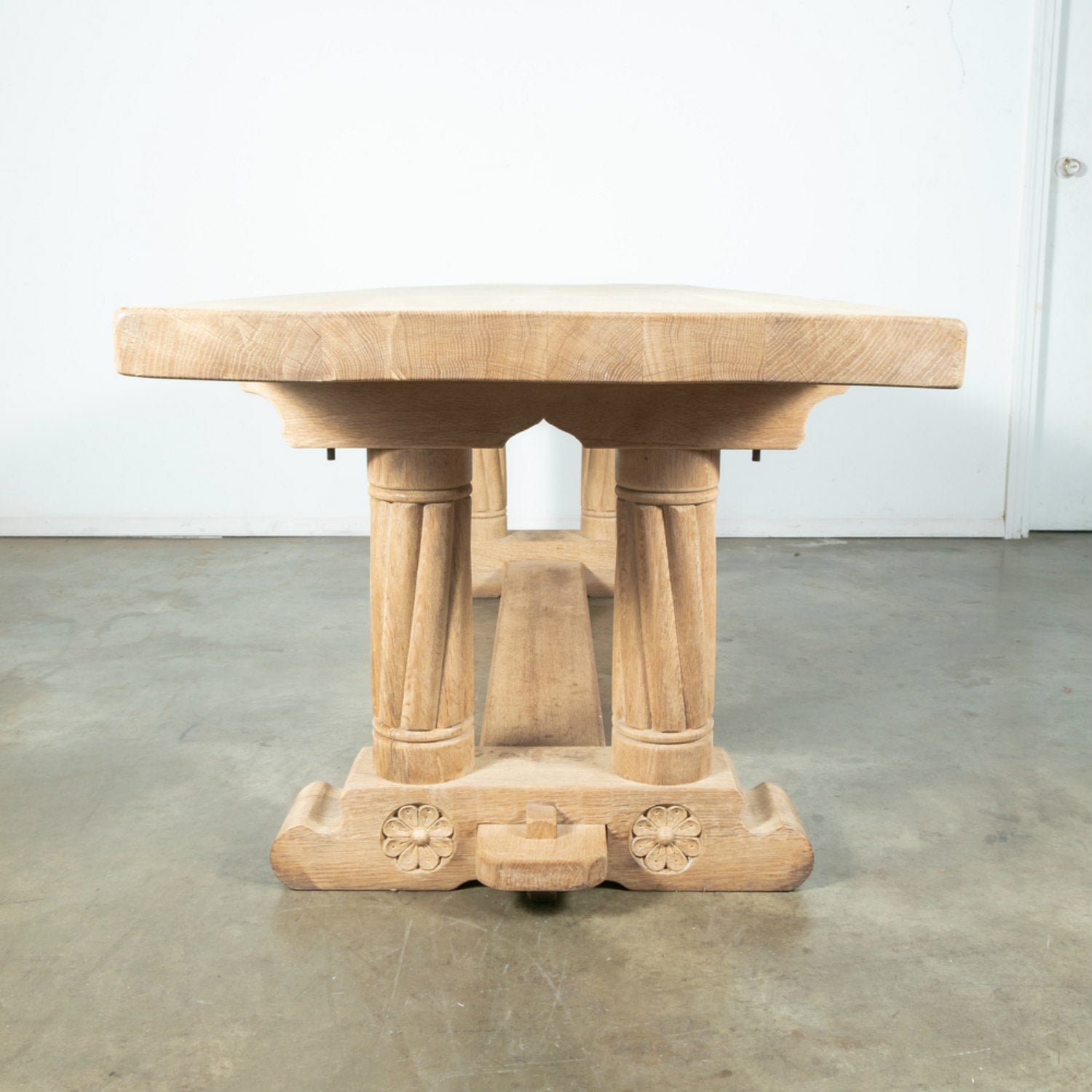 Antique French Normandy Washed Oak Baluster or Trestle Farm Table