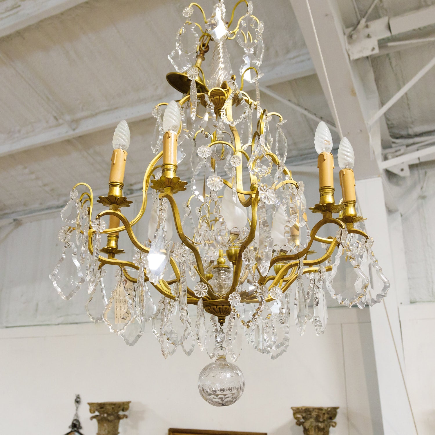 19th Century Eight-Light French Bronze Dore and Crystal Chandelier