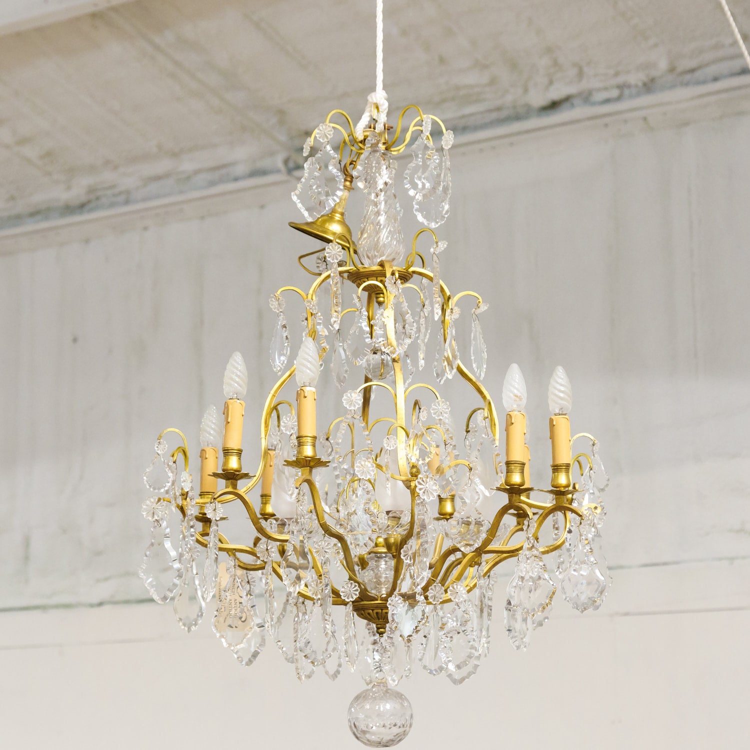 19th Century Eight-Light French Bronze Dore and Crystal Chandelier