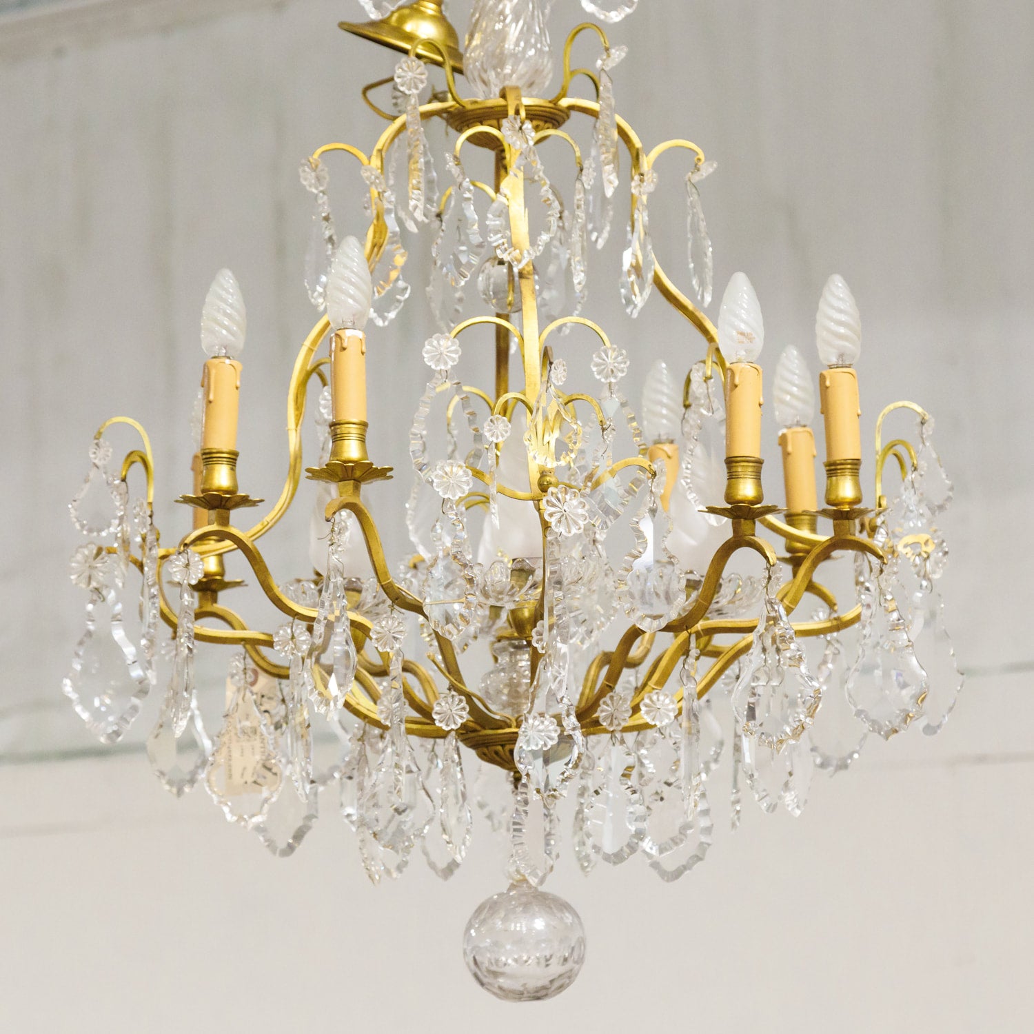 19th Century Eight-Light French Bronze Dore and Crystal Chandelier