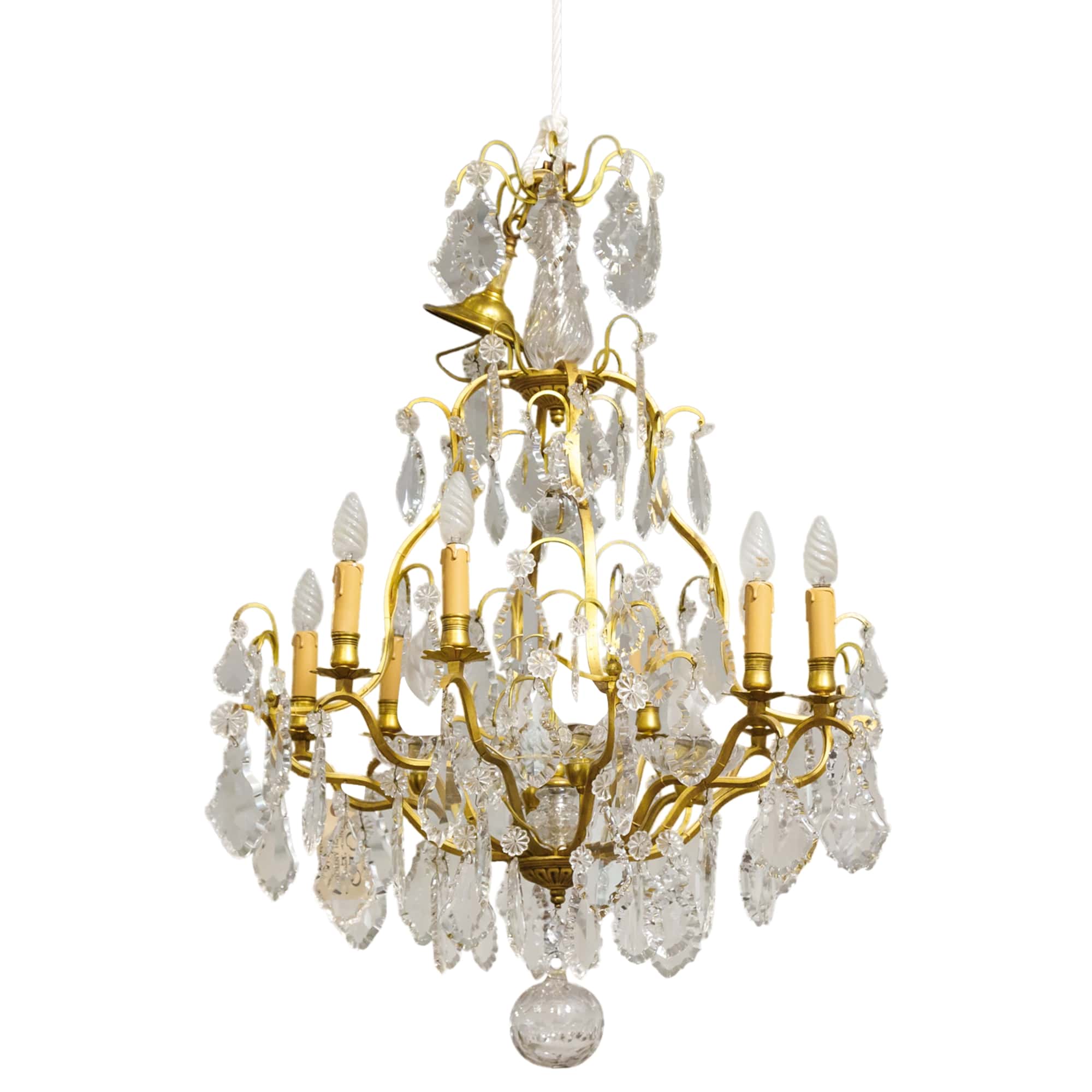 19th Century Eight-Light French Bronze Dore and Crystal Chandelier