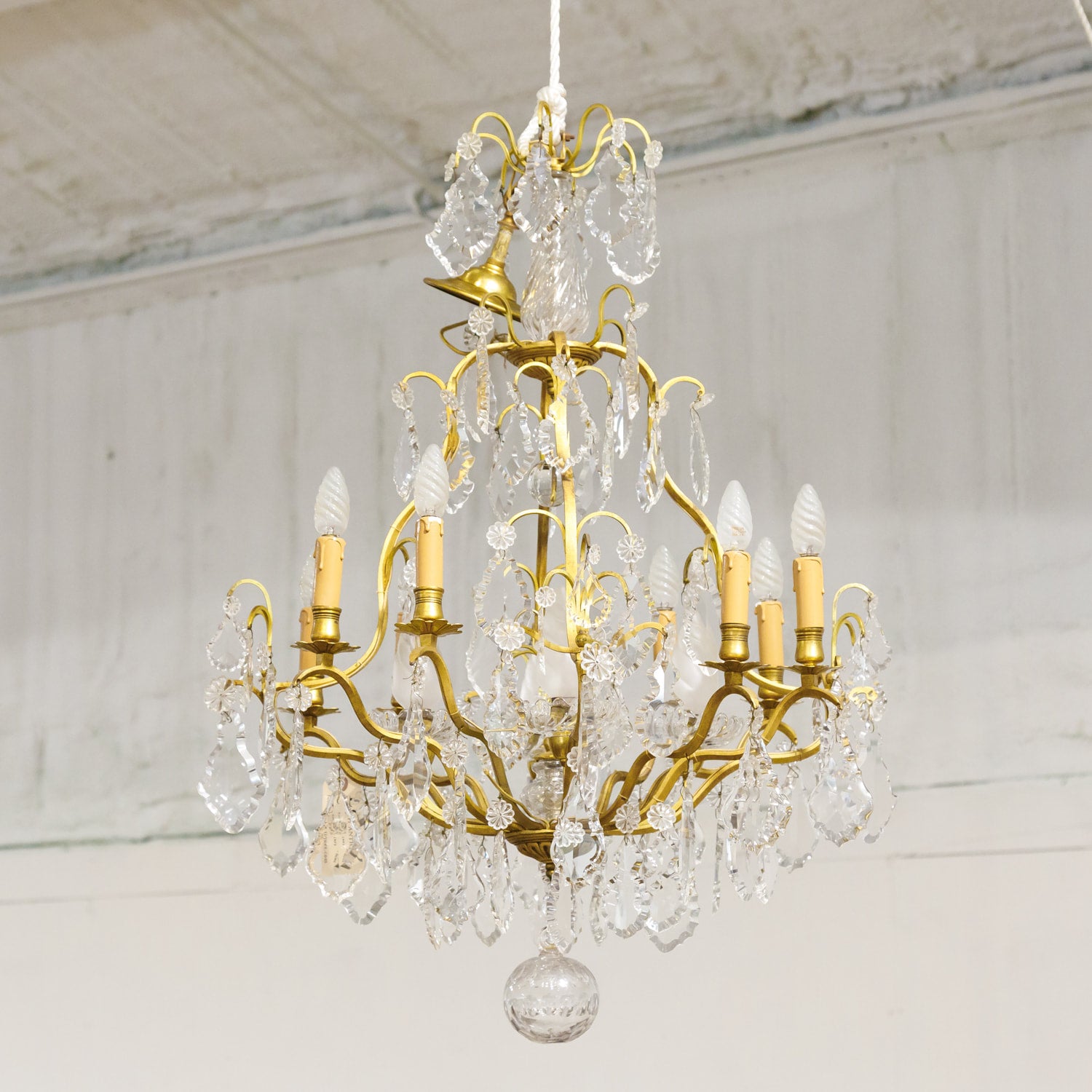 19th Century Eight-Light French Bronze Dore and Crystal Chandelier