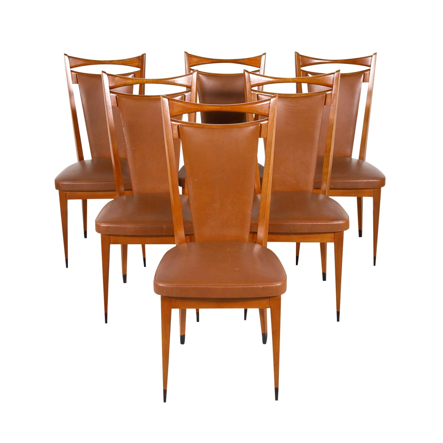 Set of Six French Mid-Century Modern Dining Side Chairs